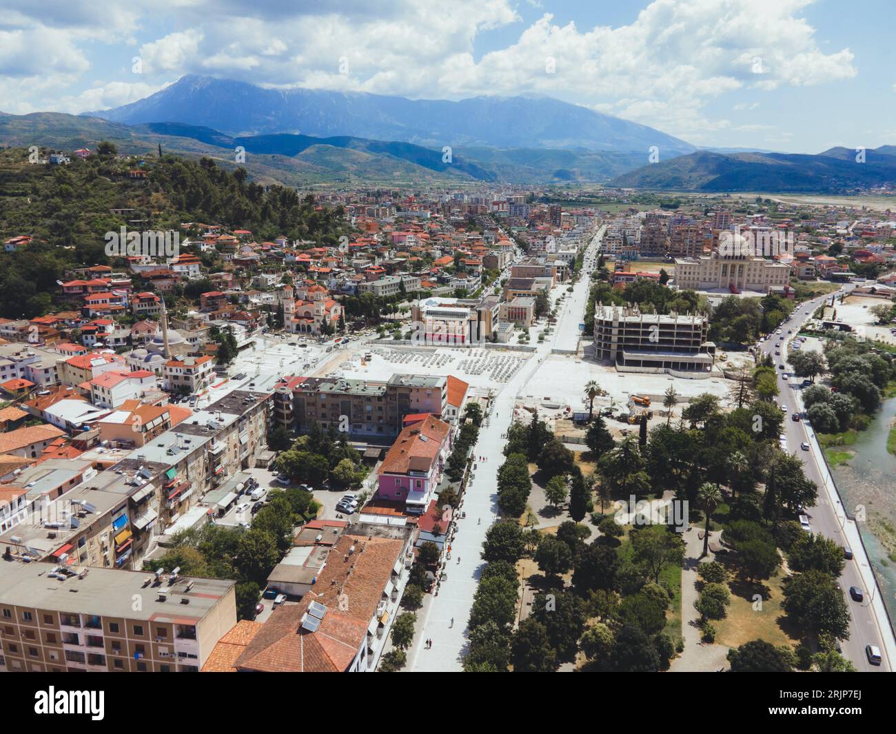 Vedute di Berat, Albania dal drone Foto Stock