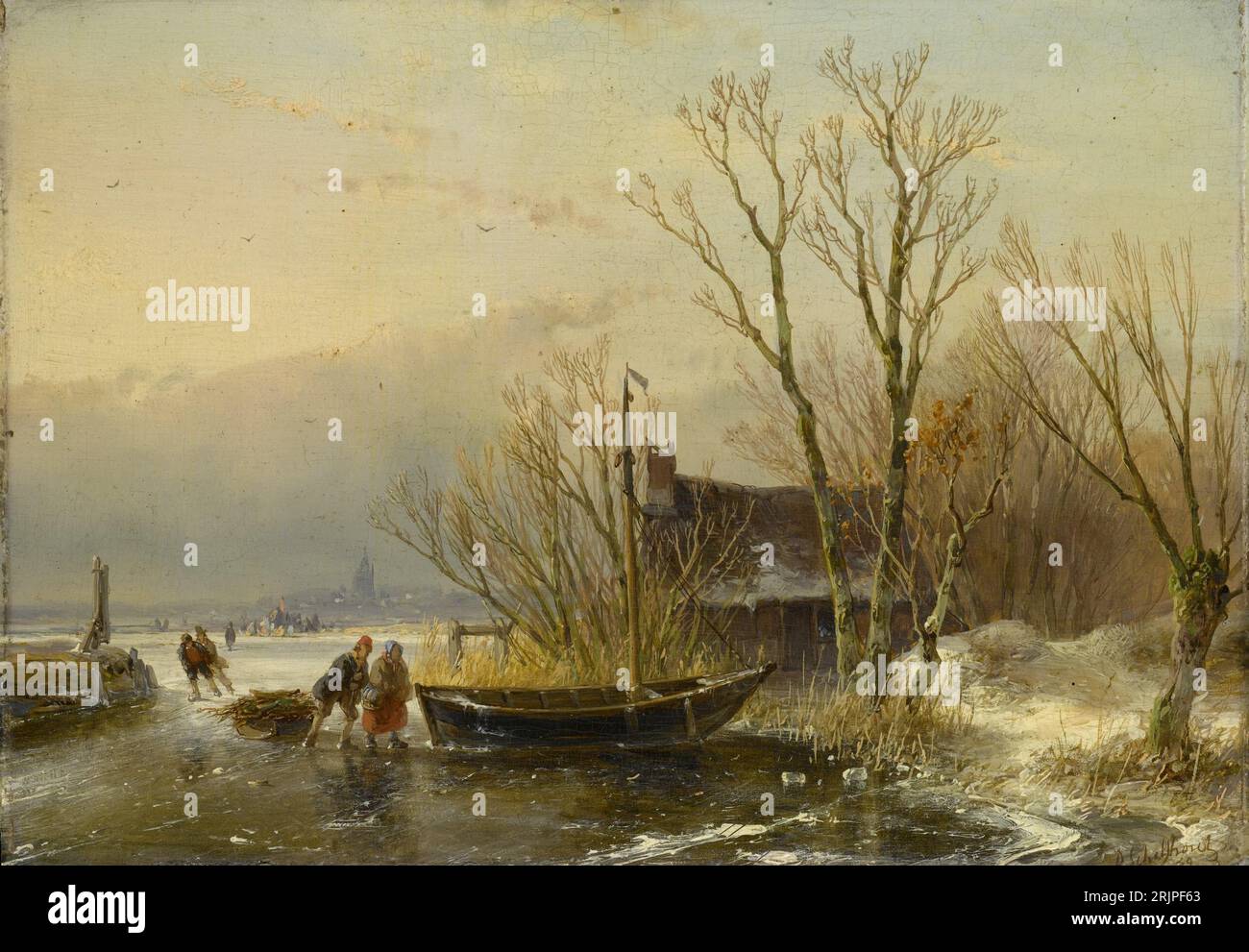 Scena invernale sul ghiaccio con raccoglitori di legno 1849 di Andreas Schelfhout Foto Stock