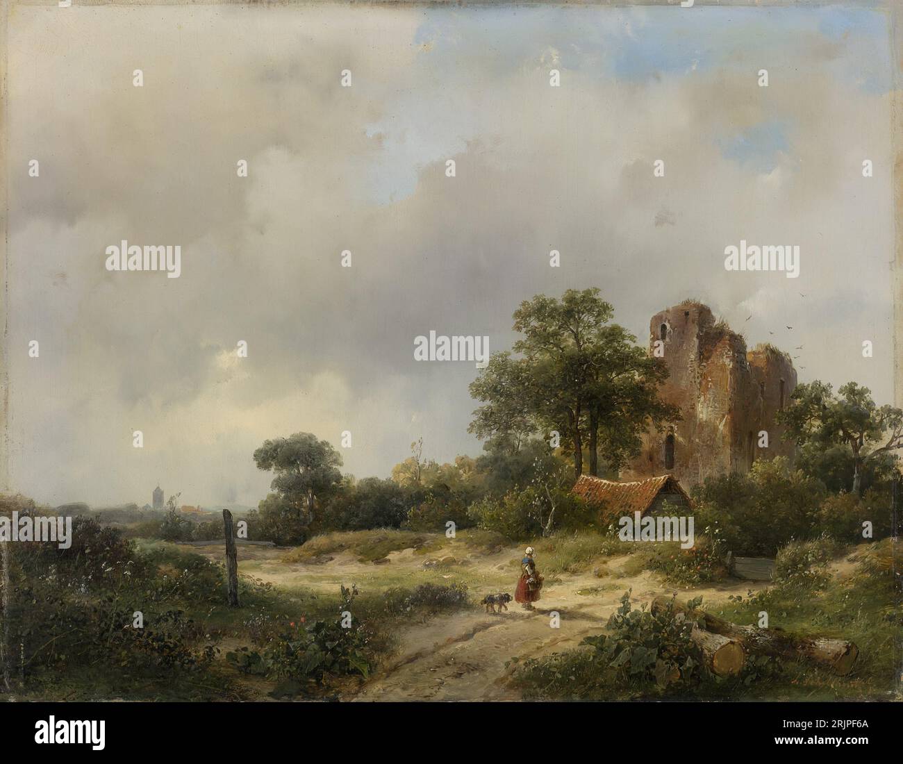 Paesaggio con le rovine del castello di Brederode a Santpoort 1844 di Andreas Schelfhout Foto Stock