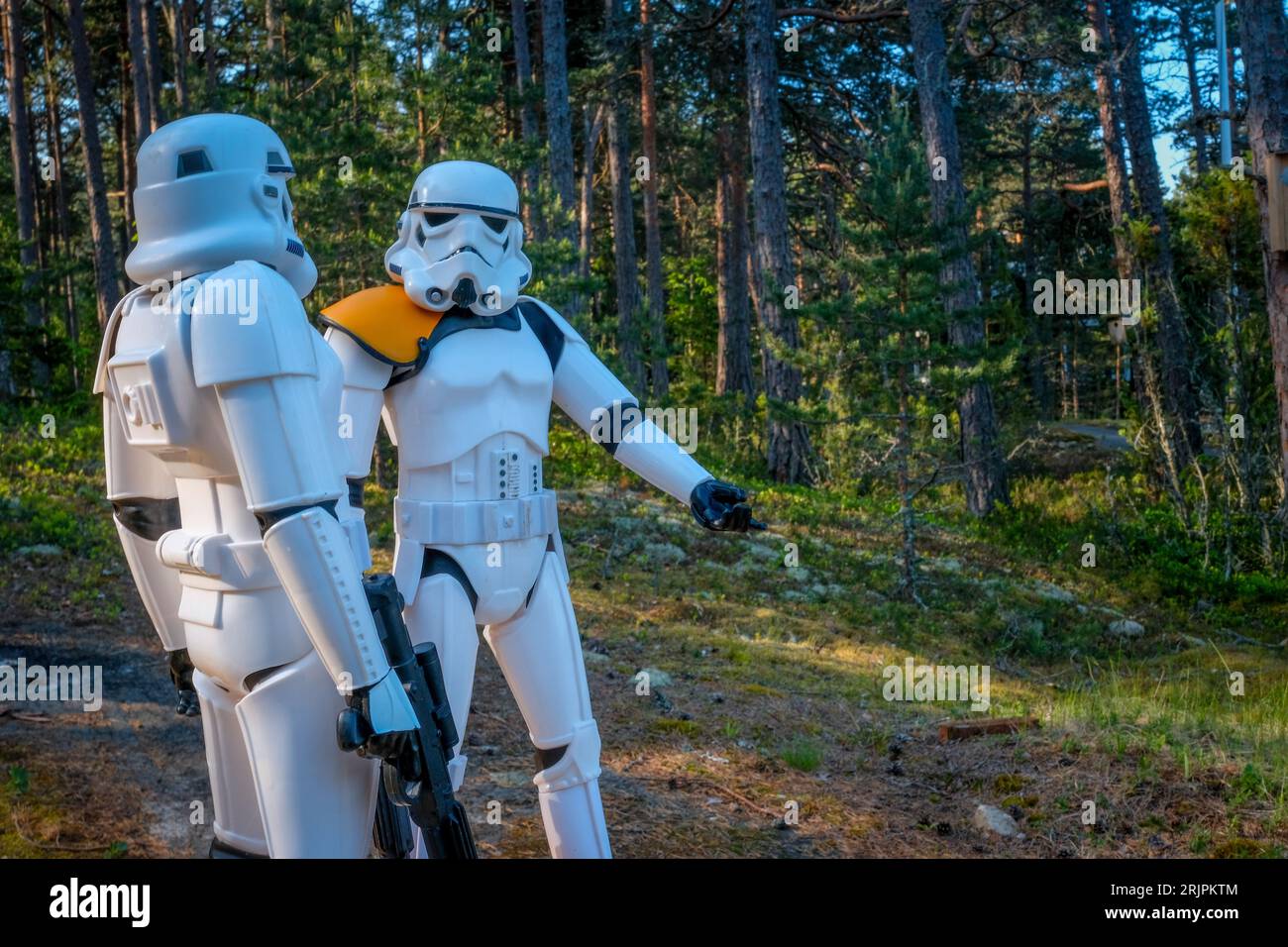 Una action figure di Star Wars stormtrooper Snow Trooper, raffigurante un ufficiale imperiale della trilogia originale Foto Stock