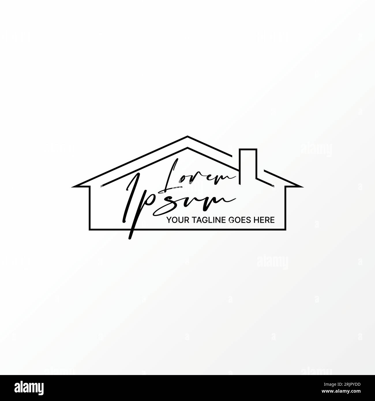 Logo design grafico astratto creativo firma vettoriale premium semplice ma unica linea casa con camino. Relativo a mutui immobiliari Illustrazione Vettoriale
