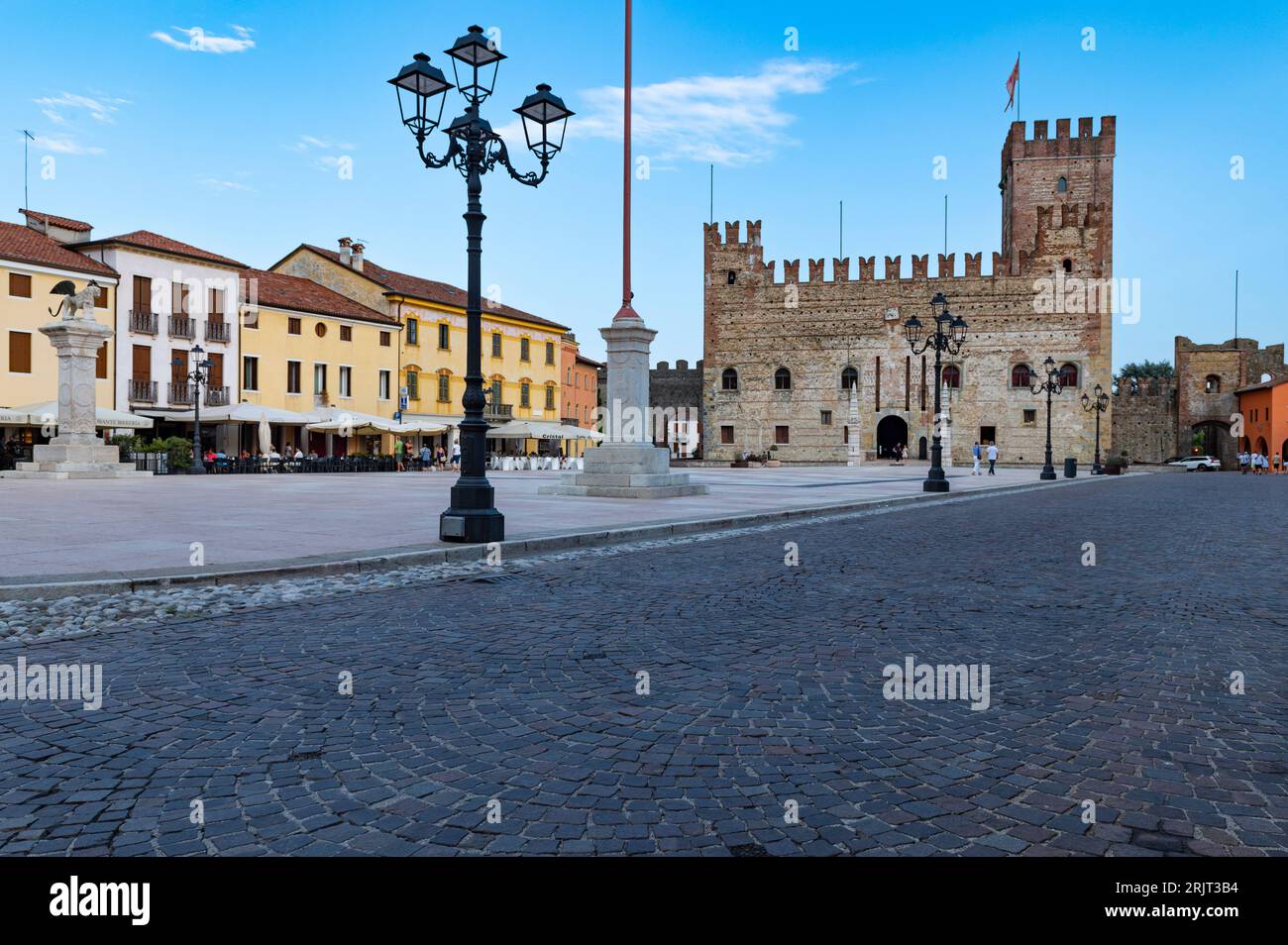 Antica città di Marostica, Italia, dove ogni anno viene presentata una vera e propria battaglia di scacchi Foto Stock