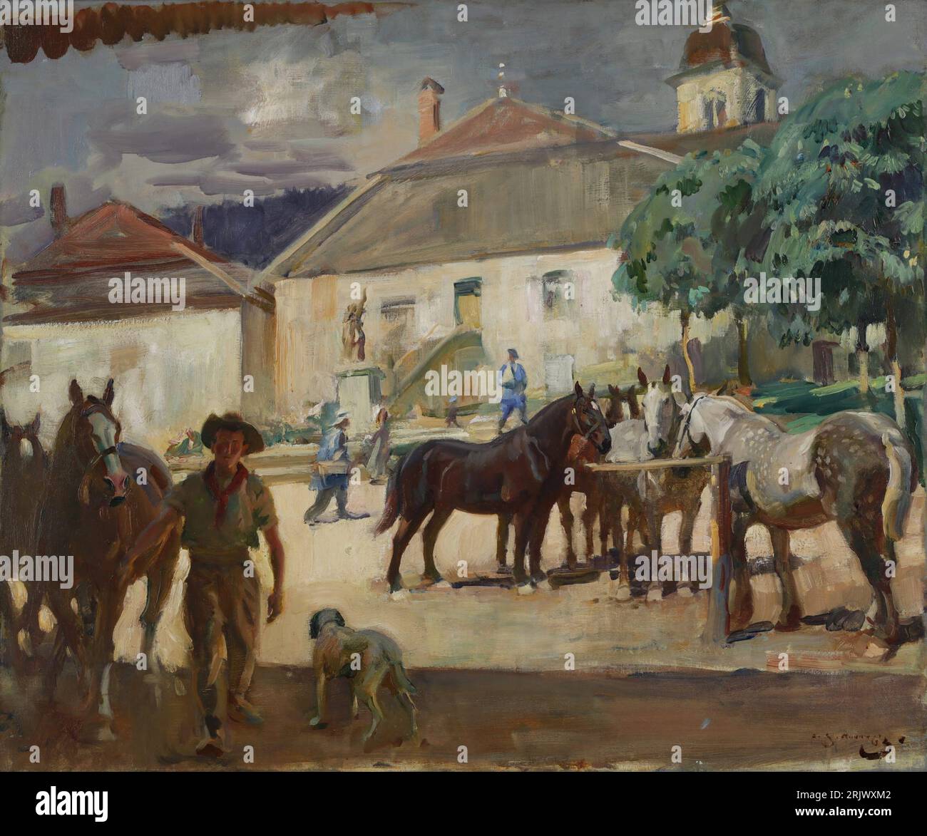 Annaffiare cavalli prima del 1919 da Alfred Munnings Foto Stock