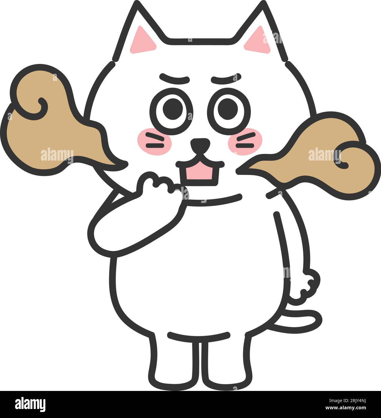 Il gatto dei cartoni animati bianco si preoccupa dell'alito cattivo, dell'illustrazione vettoriale. Illustrazione Vettoriale