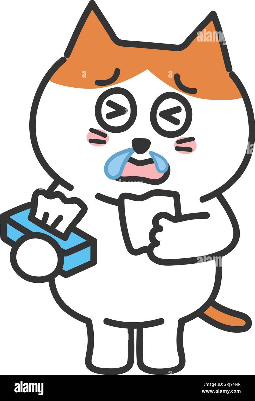 Il gatto dei cartoni animati arancione ha un naso che scorre con tessuti, illustrazione vettoriale. Illustrazione Vettoriale