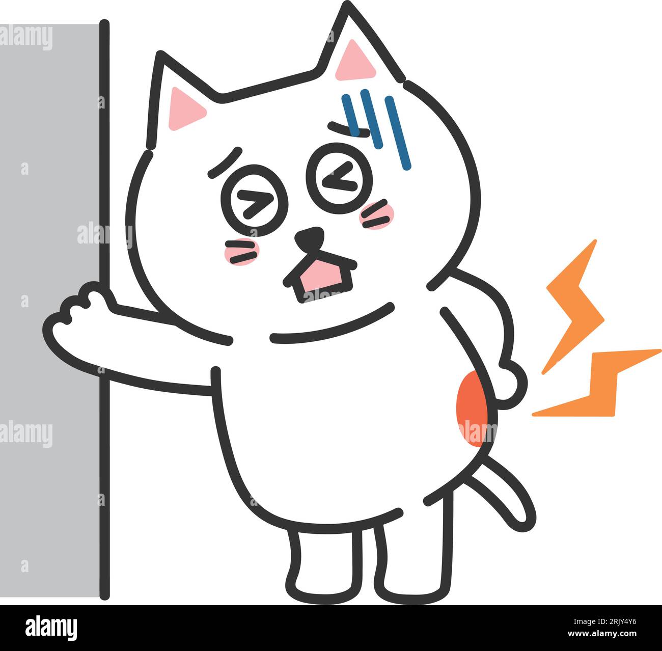 Il gatto dei cartoni animati bianco ha un'illustrazione vettoriale con la schiena tesa. Illustrazione Vettoriale