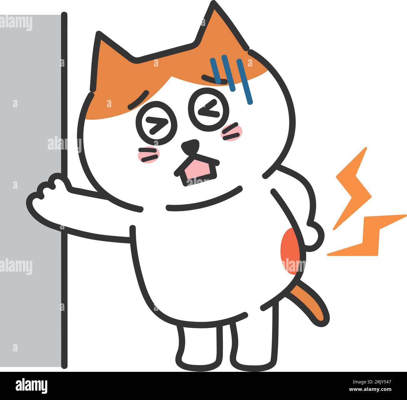 Il gatto tabby arancione del cartone animato ha un'illustrazione vettoriale della schiena tesa. Illustrazione Vettoriale