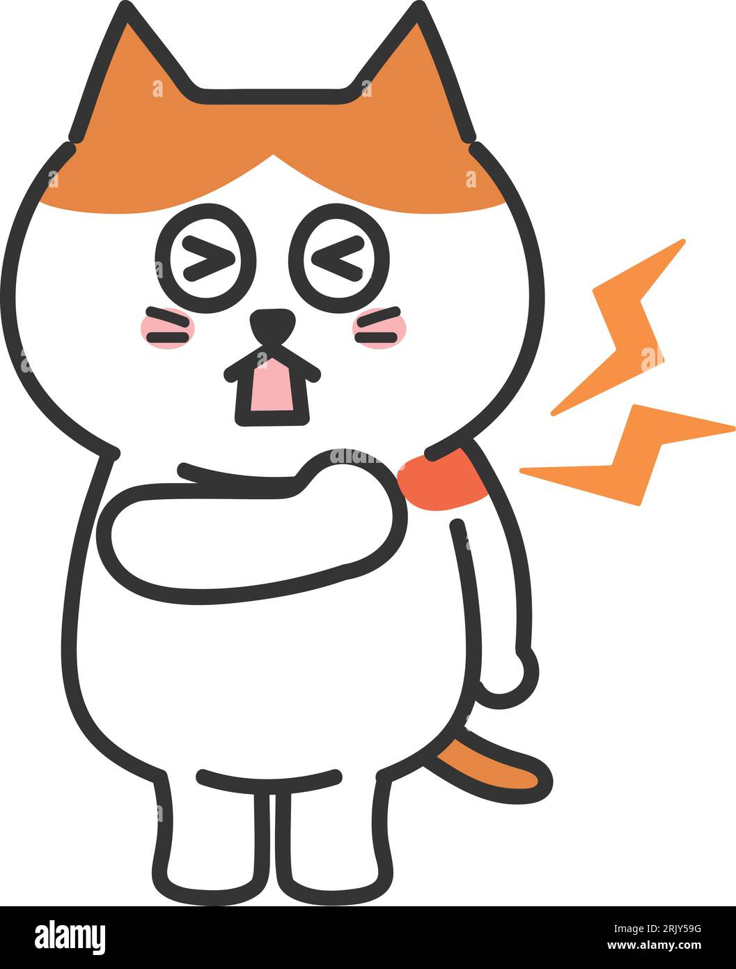 Il gatto dei cartoni animati arancione ha una spalla dolorante e un'illustrazione vettoriale. Illustrazione Vettoriale
