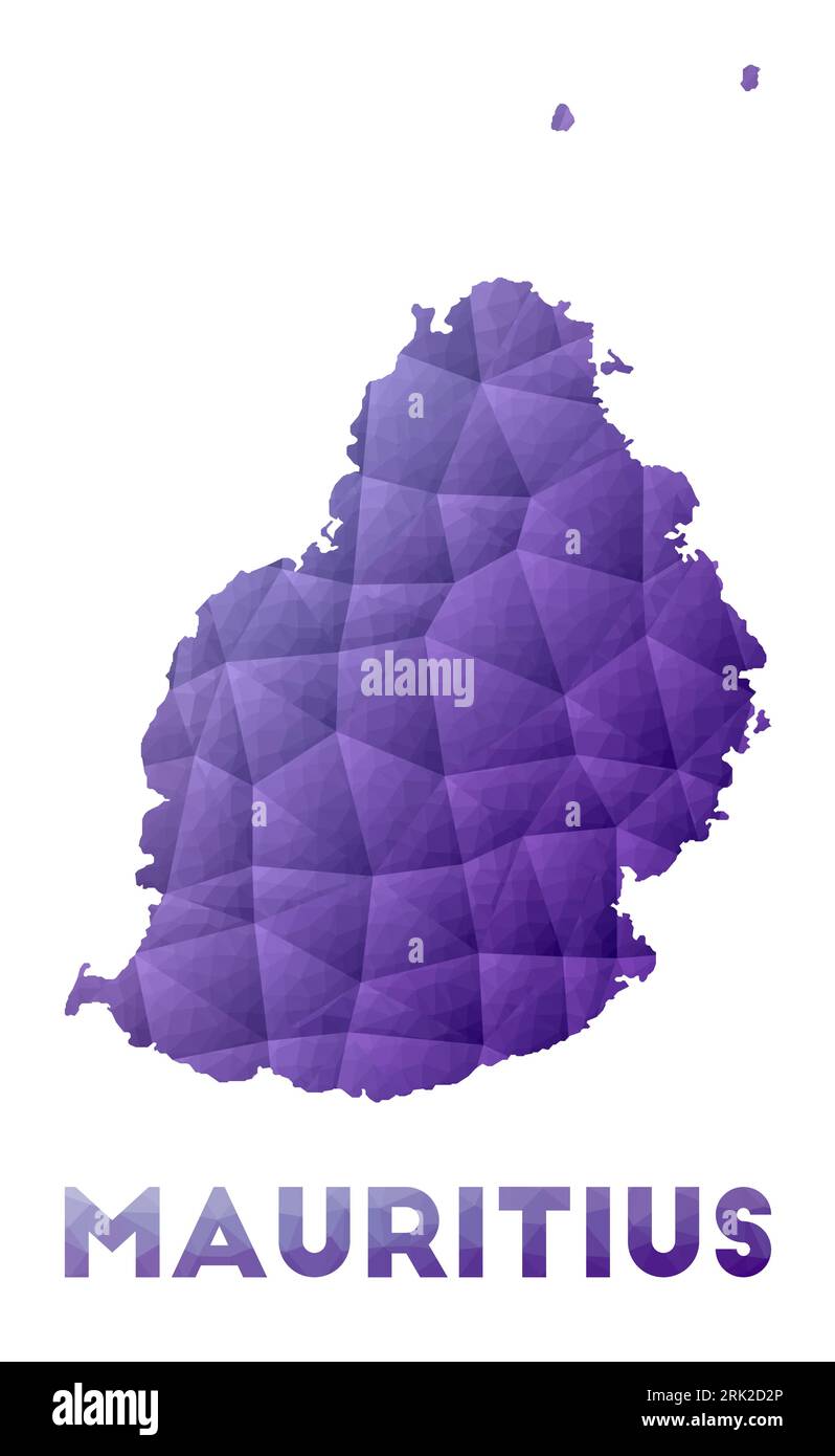 Mappa di Mauritius. Bassa illustrazione poliedrica dell'isola. Design geometrico viola. Illustrazione del vettore poligonale. Illustrazione Vettoriale