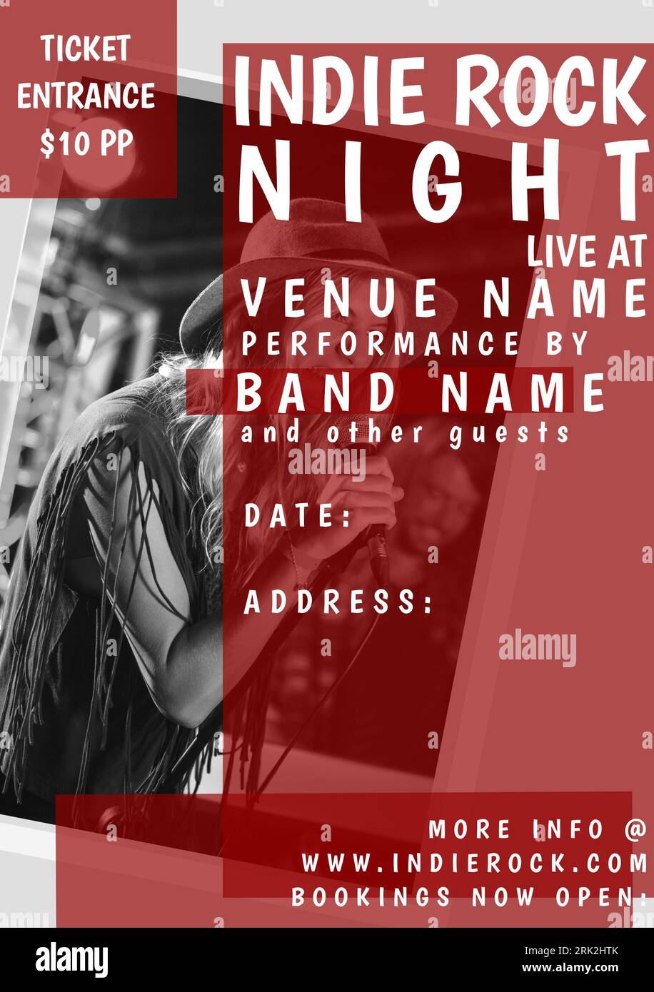 Serata indie rock, dal vivo, nome del luogo, esibizione per nome della band e cantante caucasica Foto Stock