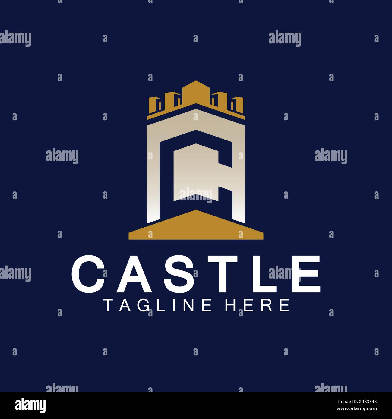 Modello di design icona logo castello lettera c Illustrazione Vettoriale
