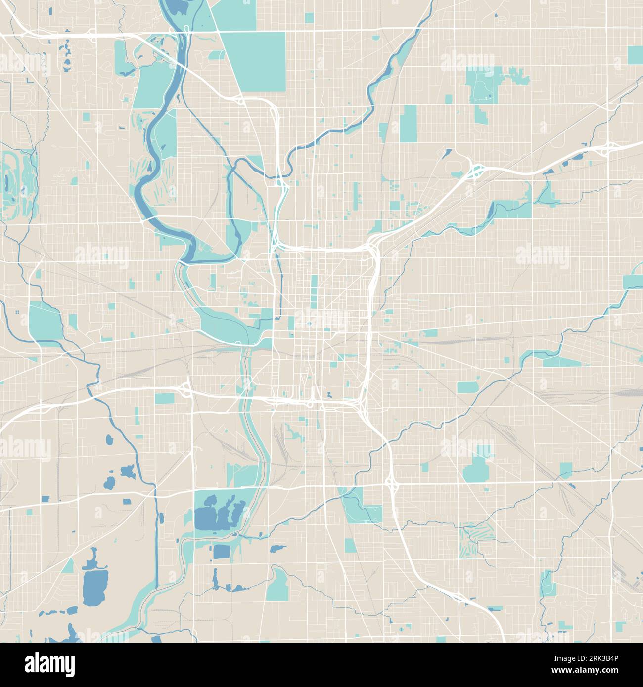 Grande mappa di Indianapolis, area urbana Illustrazione Vettoriale