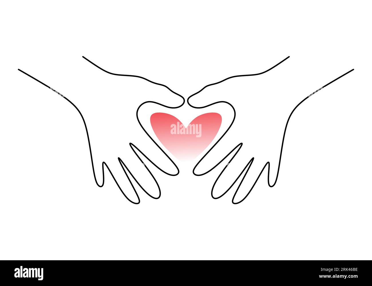 One continuous single line hand drawing of two hands with love symbol isolated on white background. Illustrazione Vettoriale