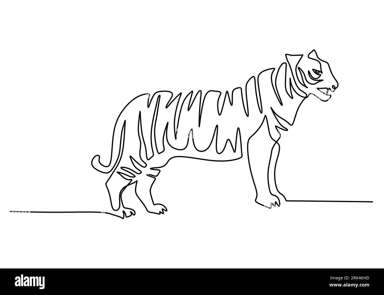 Un disegno continuo a mano a linea singola del giorno internazionale della tigre con una tigre grande isolata su sfondo bianco. Illustrazione Vettoriale