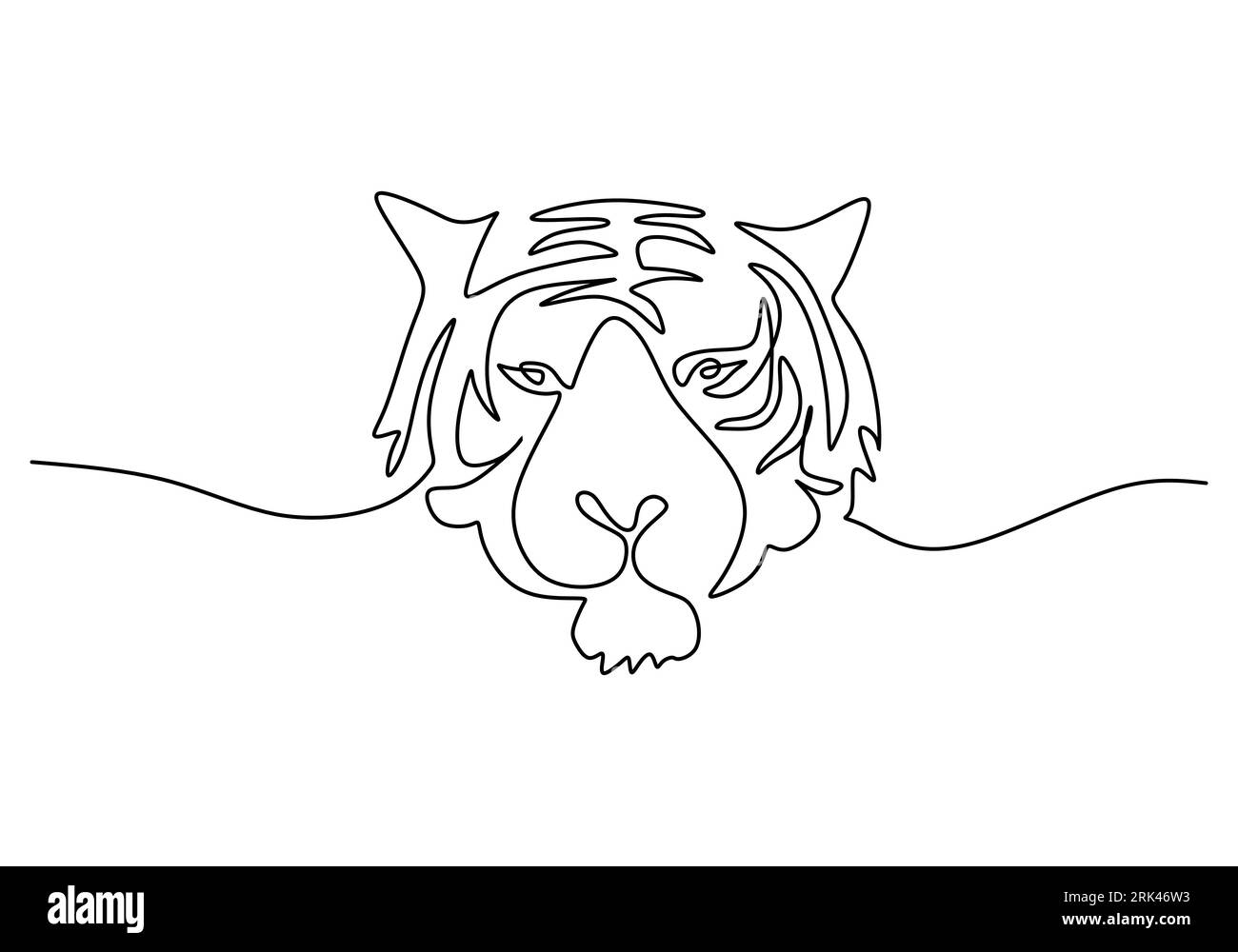 One continuous single line hand drawing of international tiger day with tiger head isolated on white background. Illustrazione Vettoriale