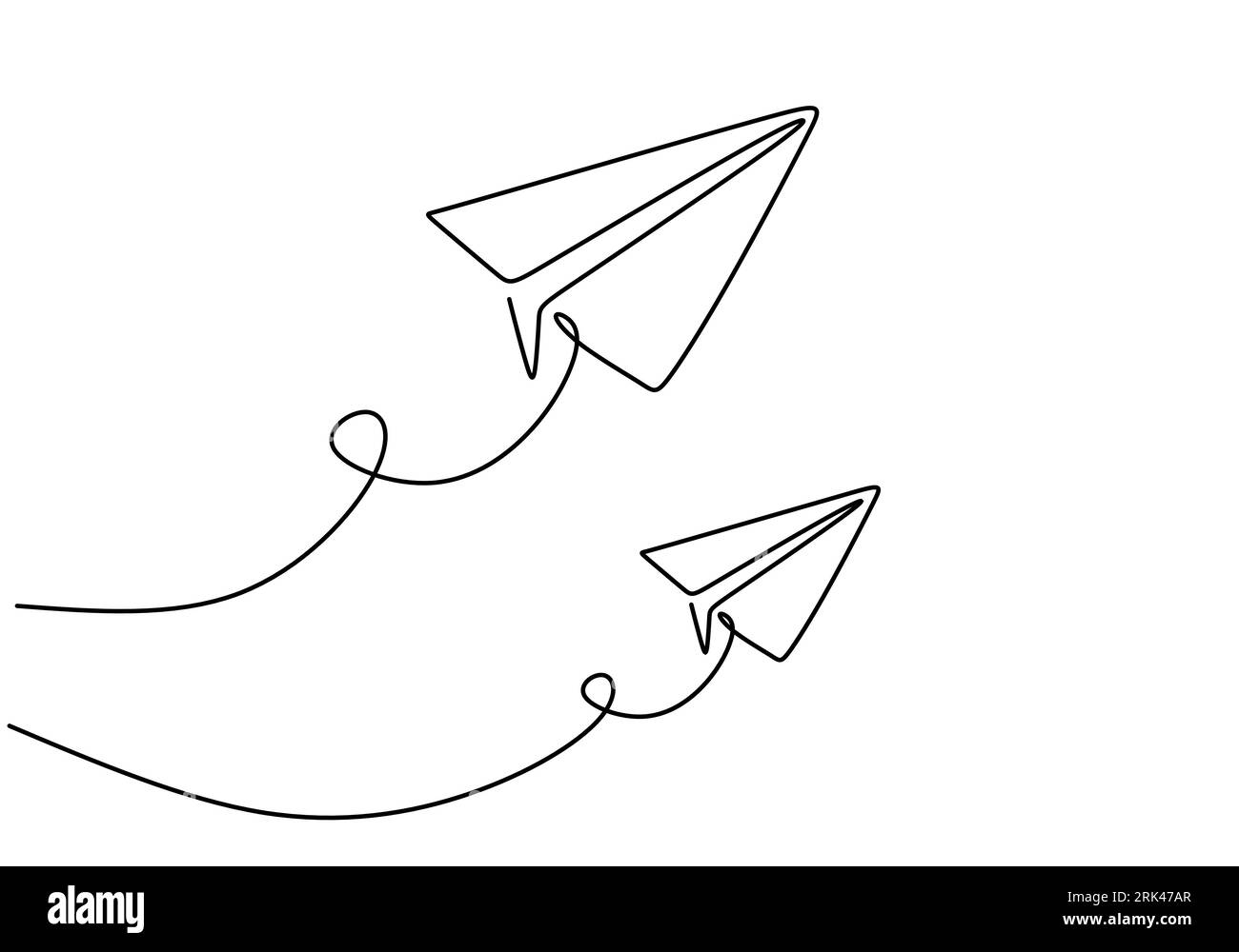 Un disegno manuale continuo a linea singola di due aerei di carta isolati su sfondo bianco. Illustrazione Vettoriale