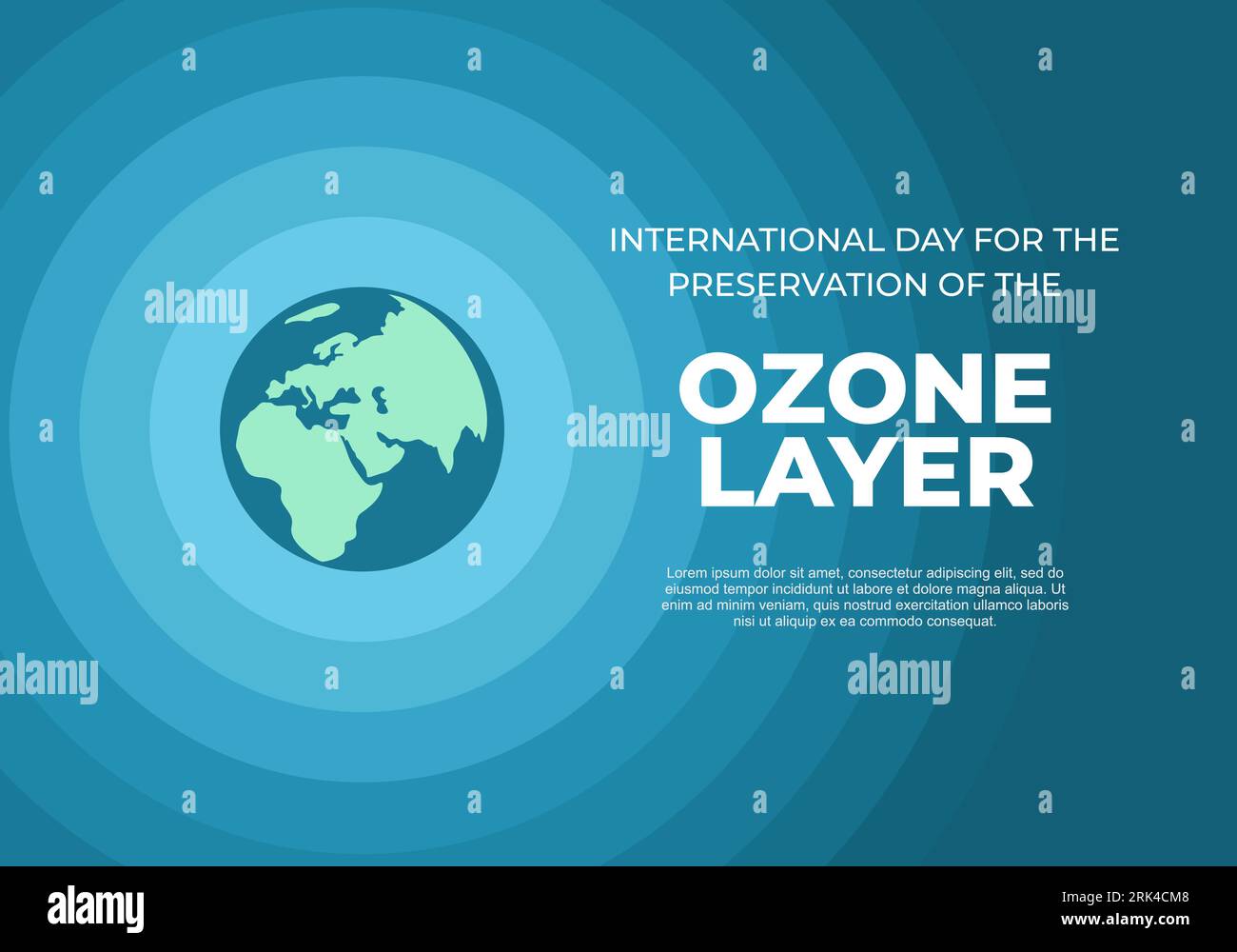 Giornata internazionale per la conservazione del poster di sfondo dello strato di ozono con il mondo del globo terrestre il 16 settembre. Illustrazione Vettoriale