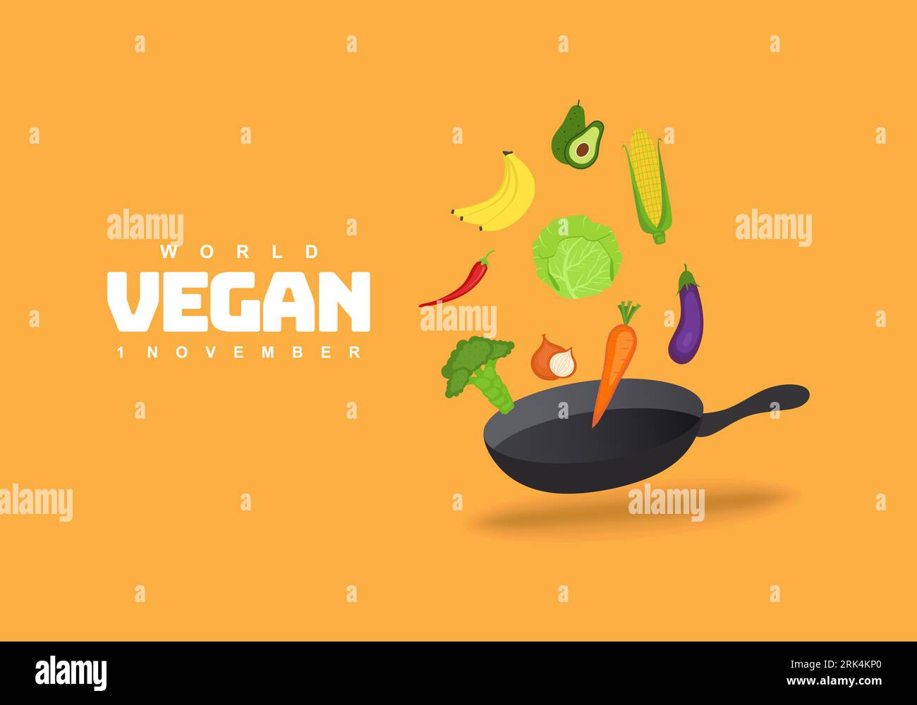 Giornata mondiale vegana sfondo con verdure celebrato il 1° novembre. Illustrazione Vettoriale