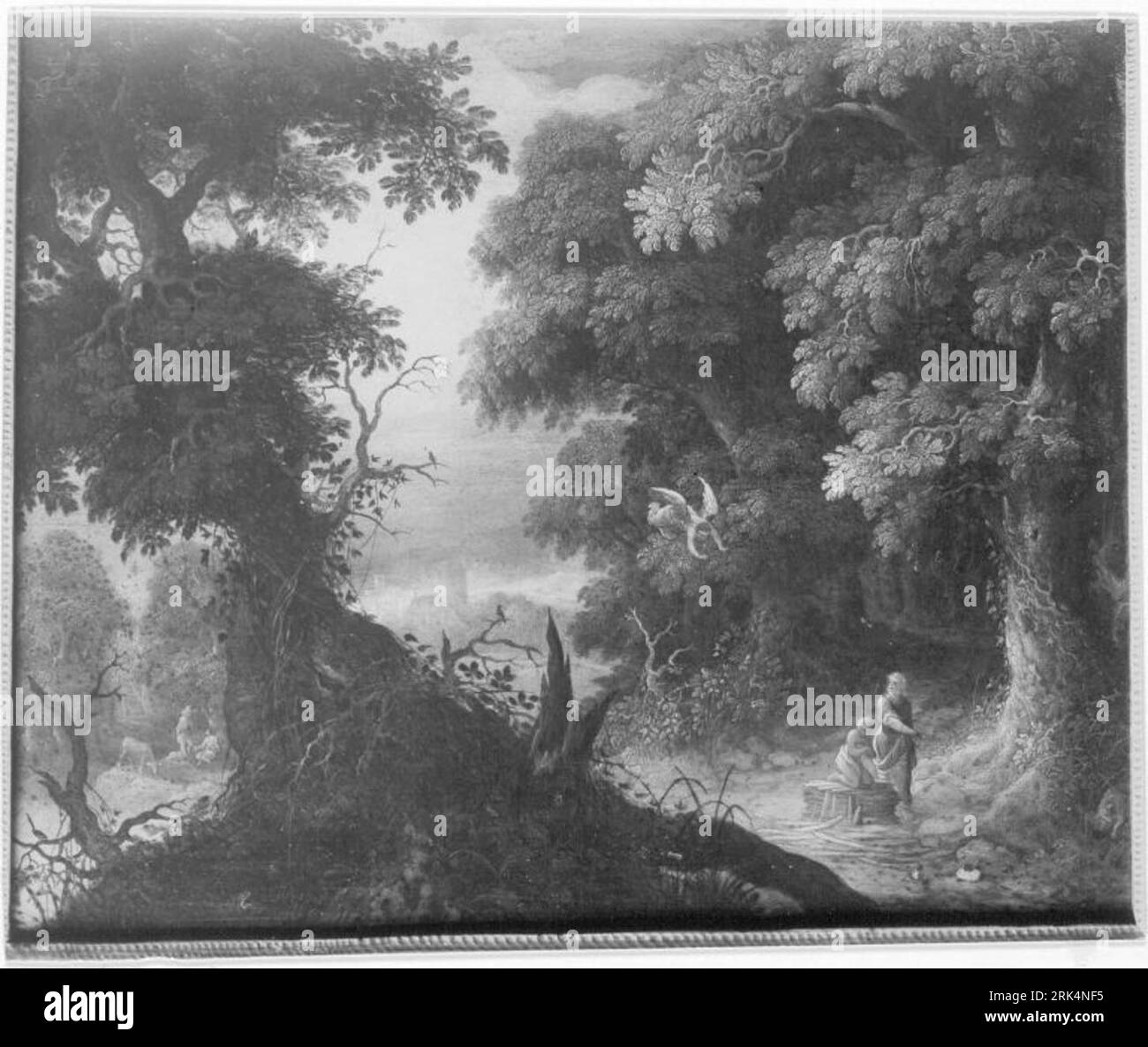 Paesaggio boscoso con il sacrificio di Isacco (Genesi 22) tra il 1589 e il 1626 di Abraham Govaerts Foto Stock