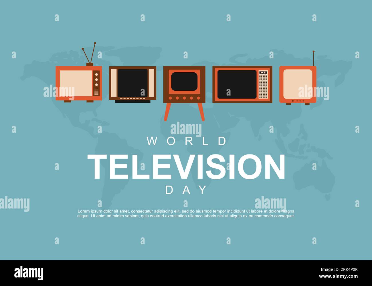 Sfondo della giornata della televisione mondiale con cinque televisori vintage. Illustrazione Vettoriale