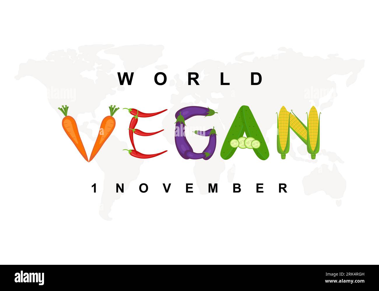 Giornata mondiale vegana sfondo con verdure celebrato il 1° novembre. Illustrazione Vettoriale