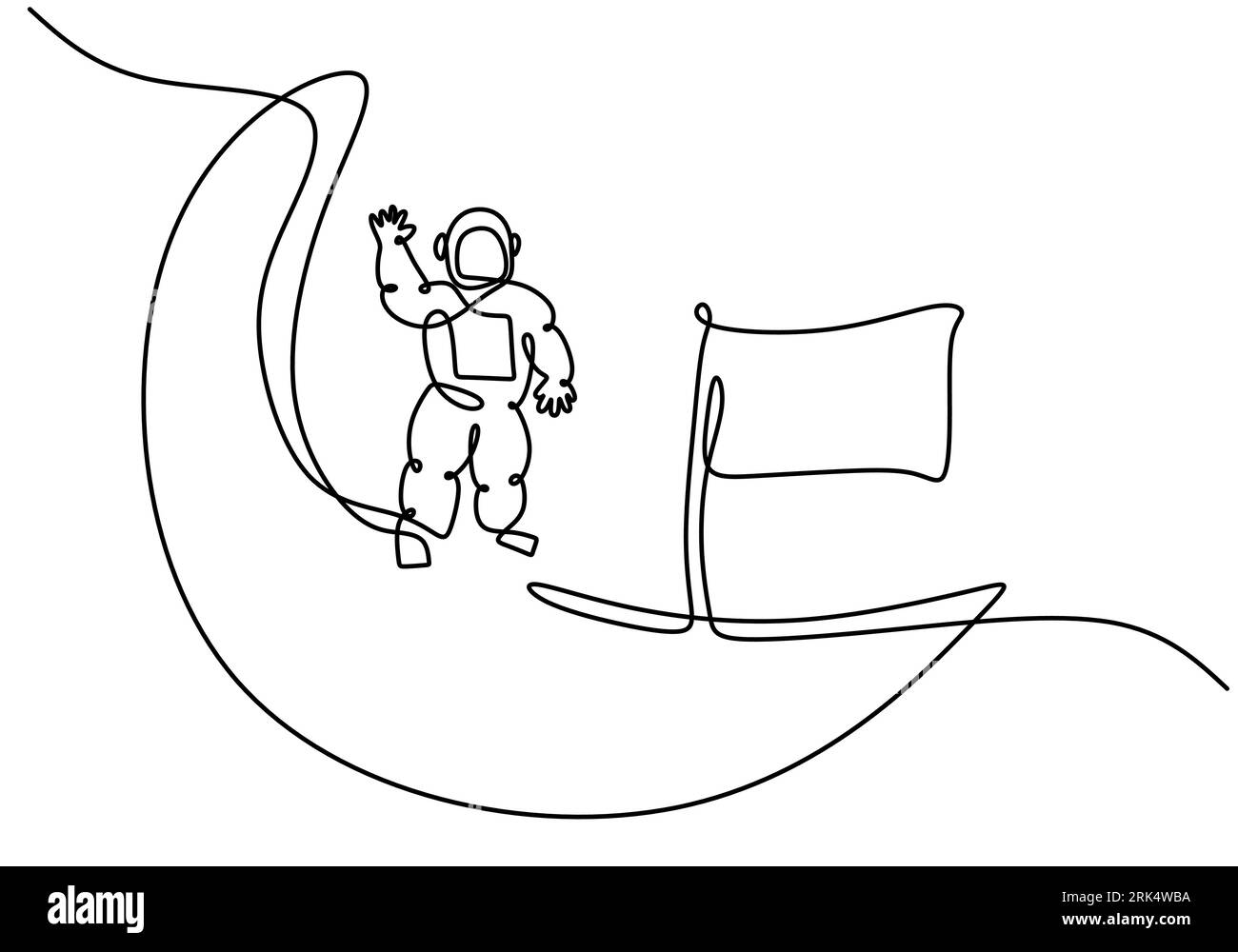 Disegna a mano una singola linea continua di astronauti sul tema della scienza lunare isolato su sfondo bianco. Illustrazione Vettoriale