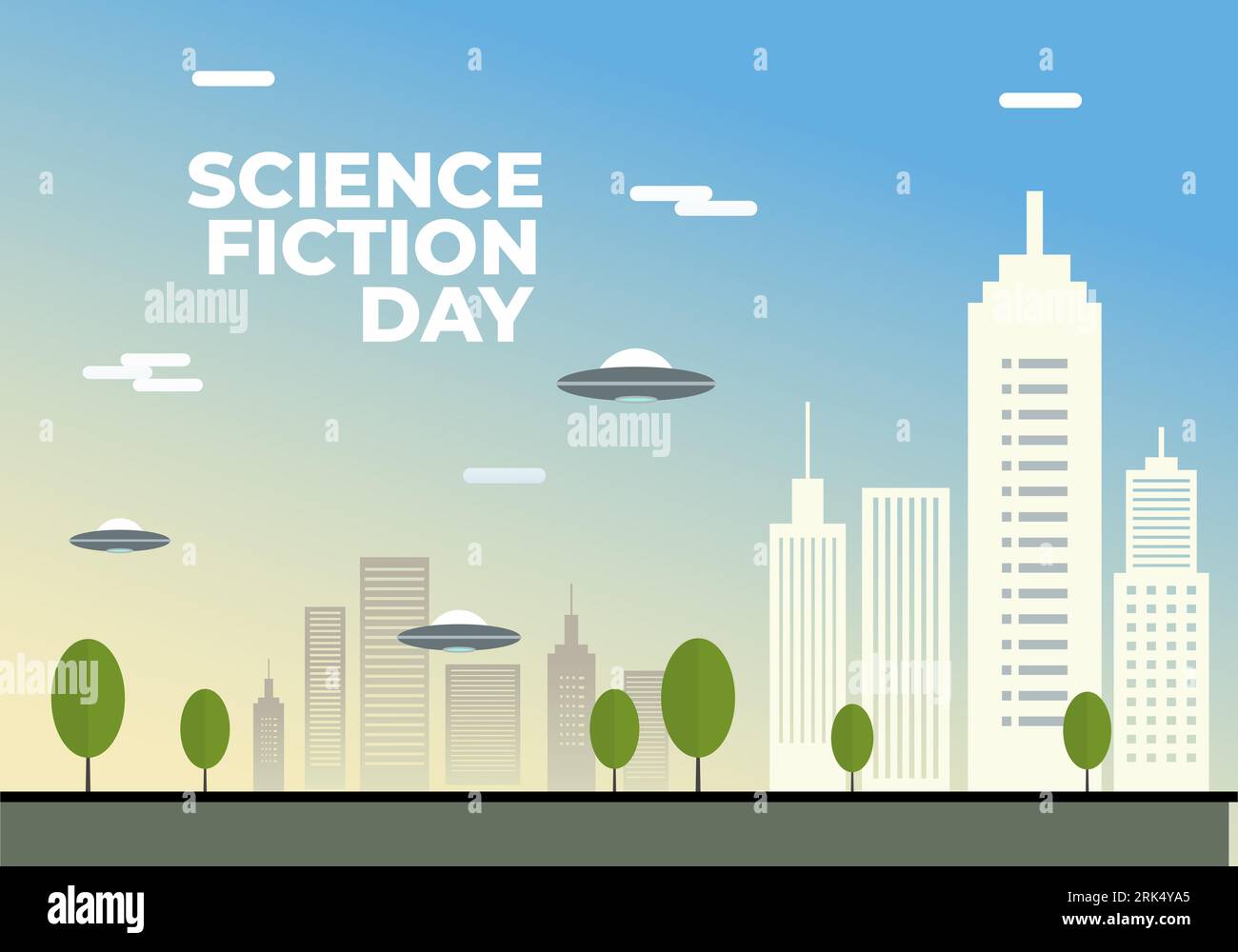 Poster banner di sfondo del giorno della fantascienza celebrato il 2 gennaio Illustrazione Vettoriale