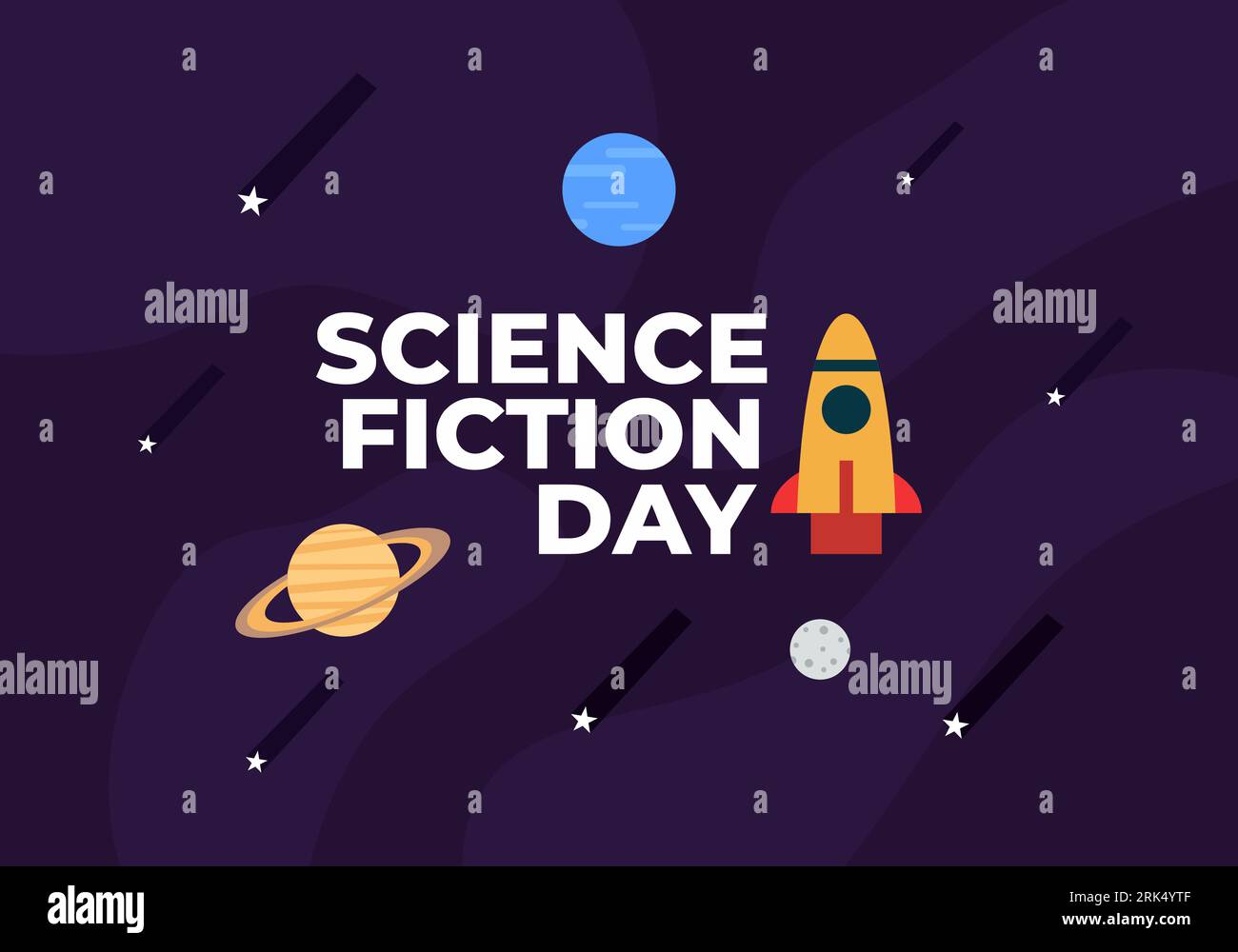 Poster banner di sfondo del giorno della fantascienza celebrato il 2 gennaio Illustrazione Vettoriale