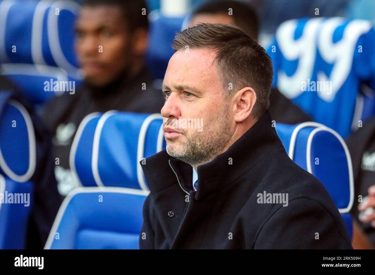 Michael Beale, allenatore e allenatore della squadra di football dei Glasgow Rangers. Beale ha fotografato durante una partita di calcio Foto Stock