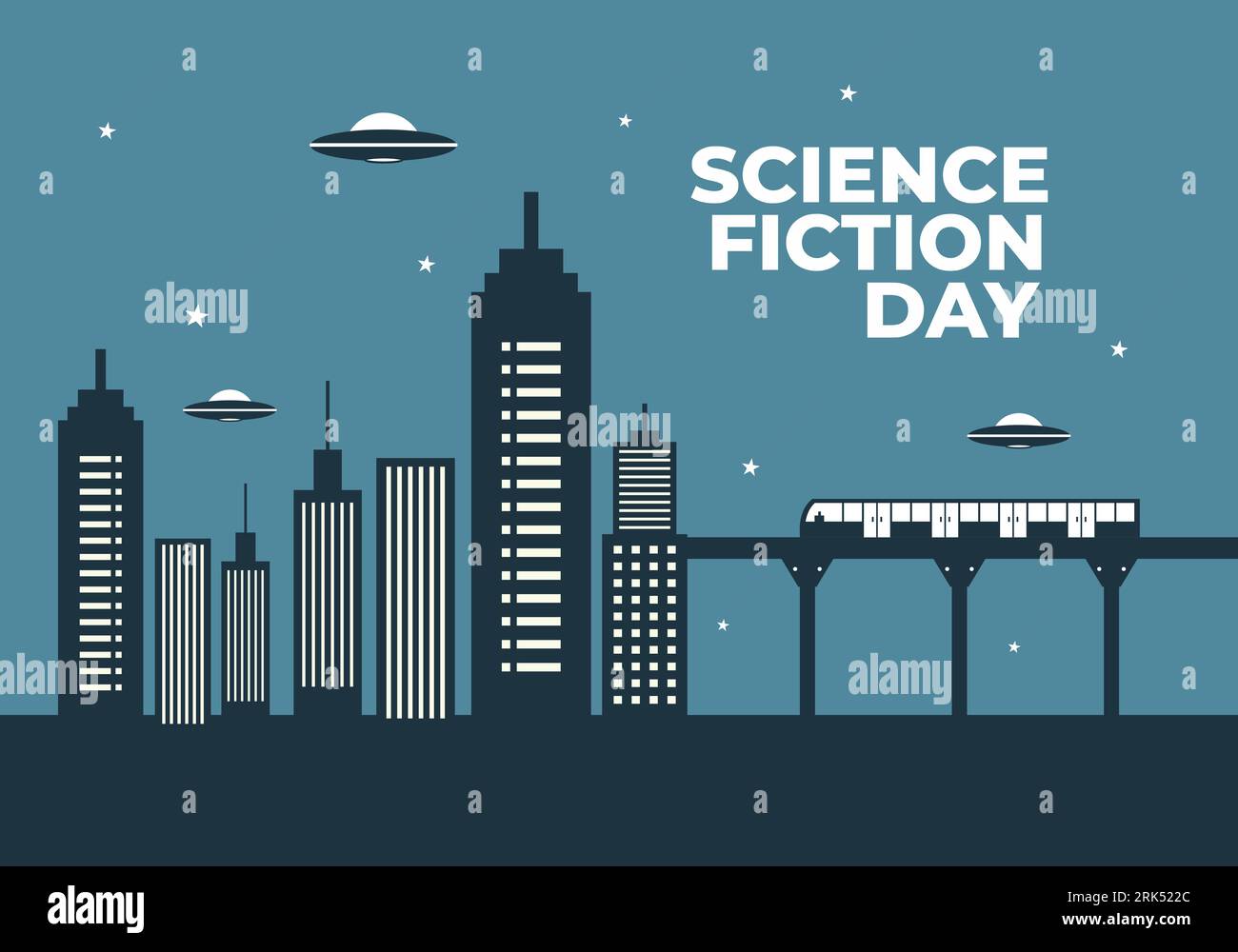 Poster banner di sfondo del giorno della fantascienza celebrato il 2 gennaio Illustrazione Vettoriale