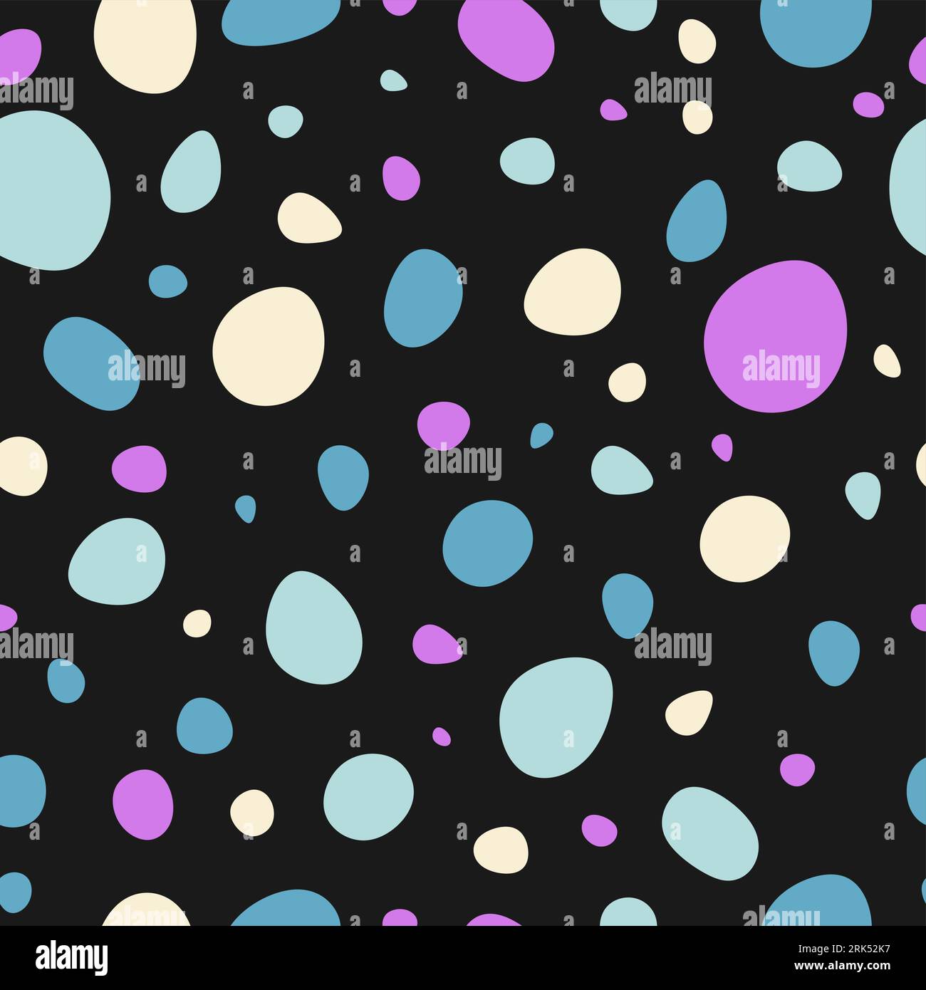 Colorful polka dots seamless pattern isolated on black background. Illustrazione Vettoriale