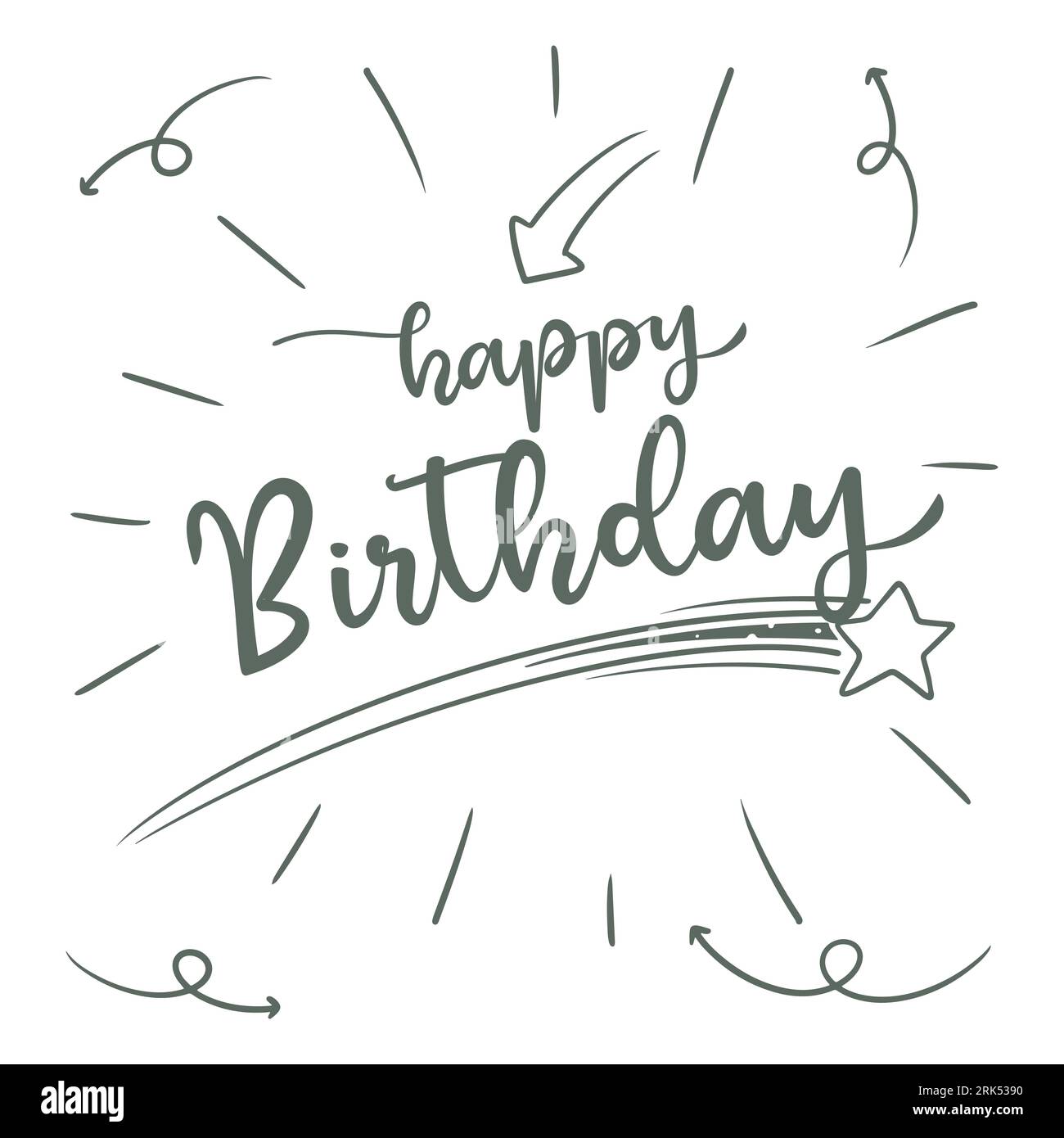 Hand drawing happy Birthday lettering isolated on white background. Illustrazione Vettoriale