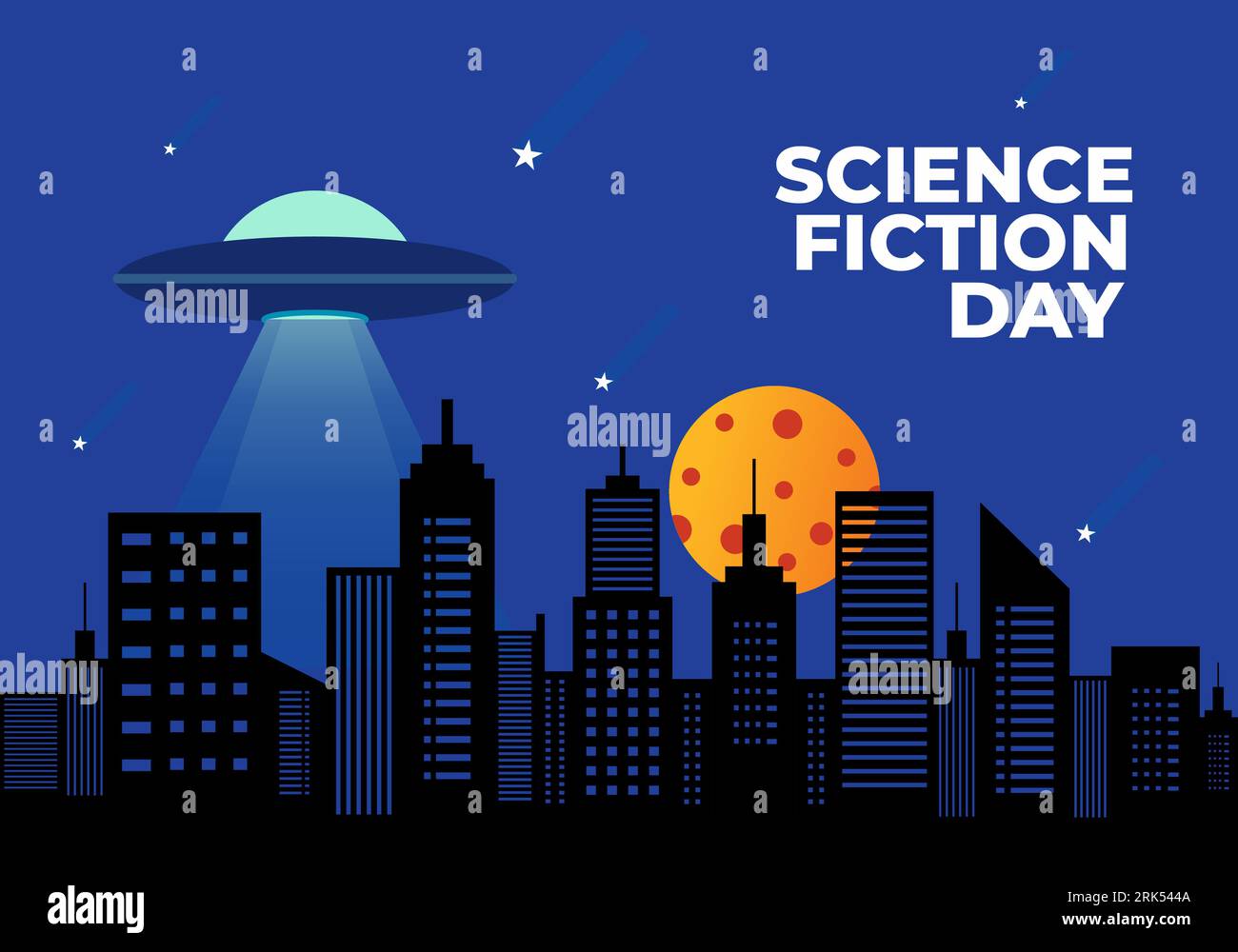 Poster banner di sfondo del giorno della fantascienza celebrato il 2 gennaio Illustrazione Vettoriale