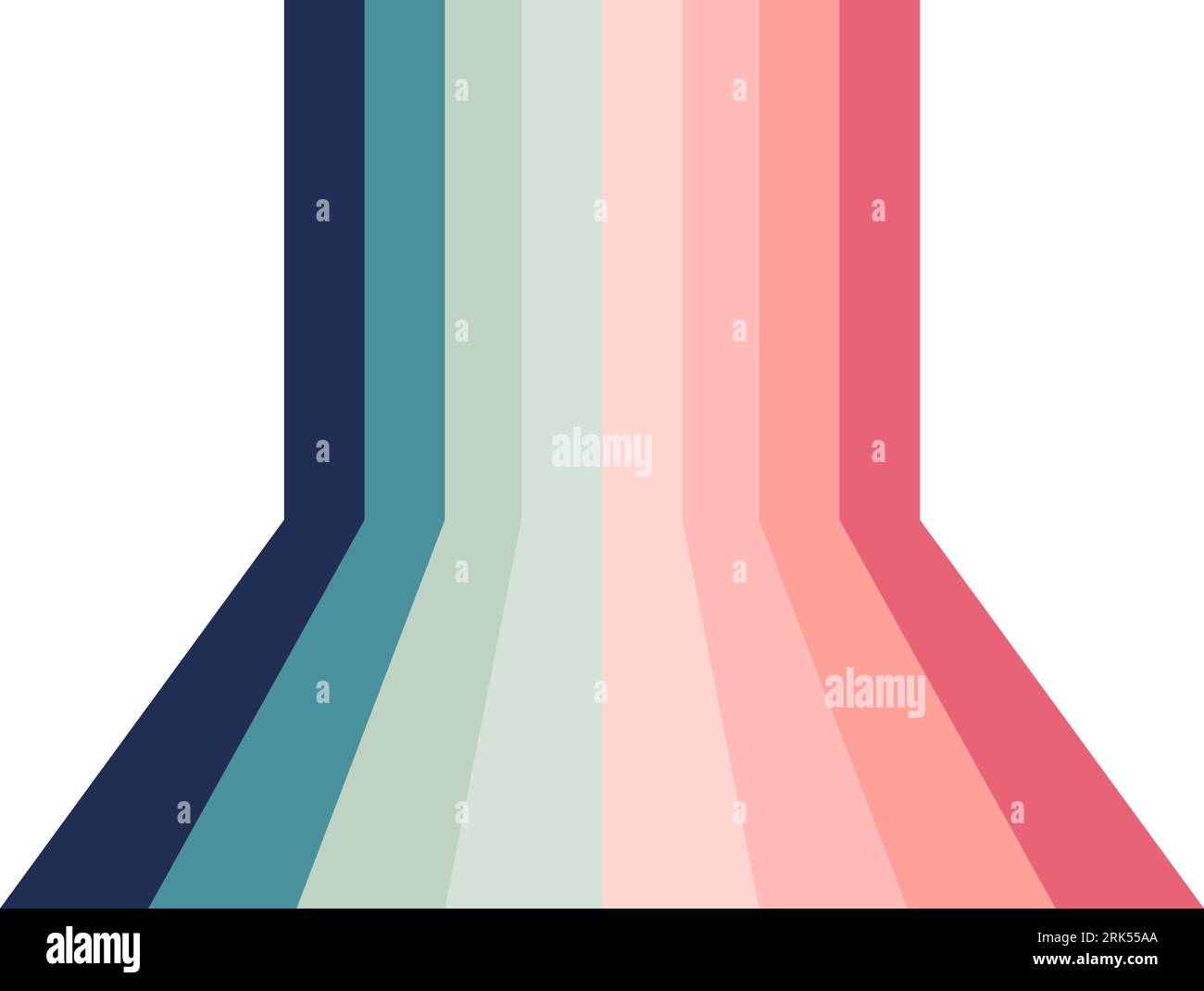 Strisce retrò in una prospettiva. Sfondo linee vintage. Design grafico in stile anni Sessanta e Settanta. Sfondo pastello moderno astratto. Vettore banner Illustrazione Vettoriale