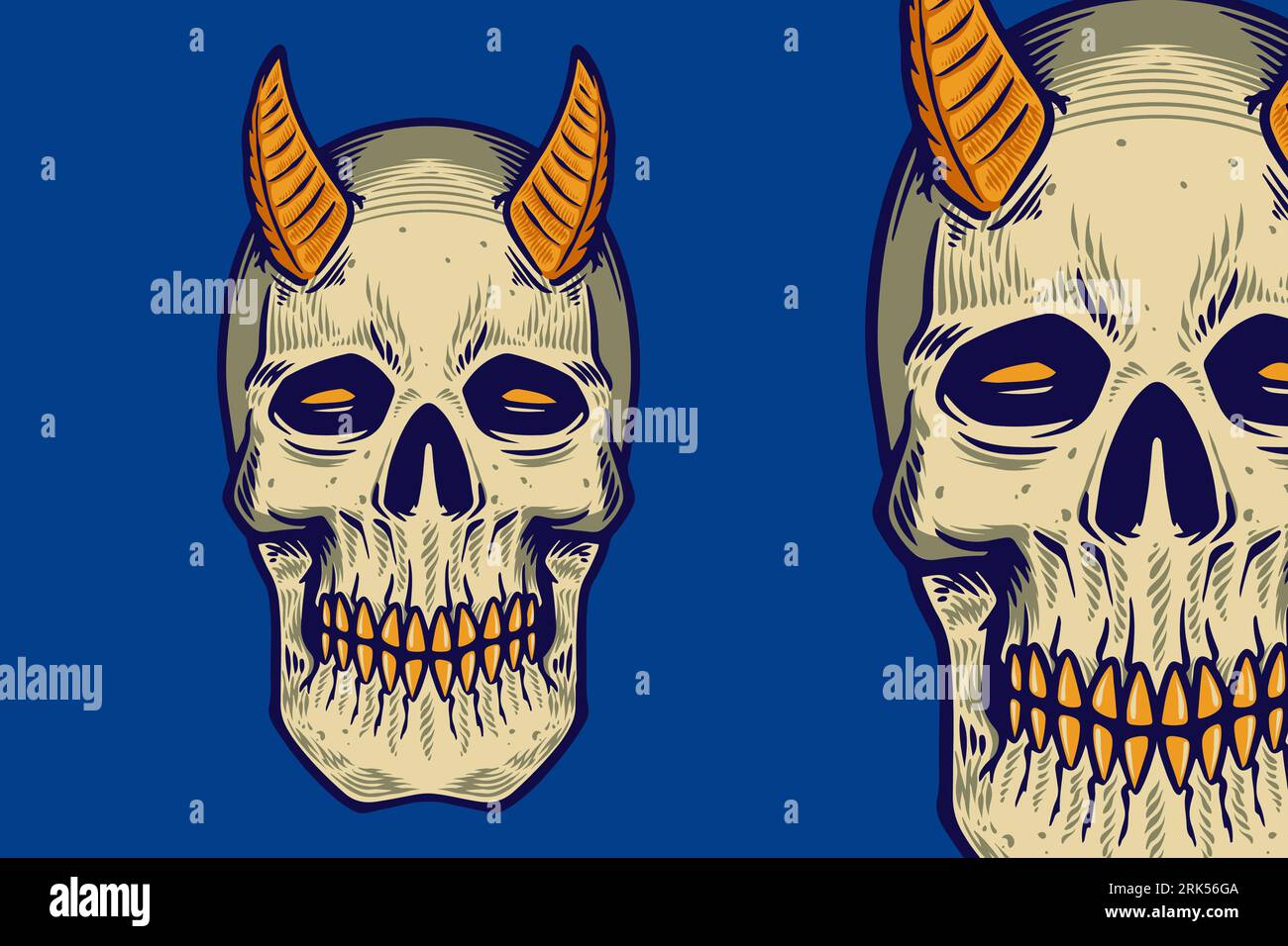 testa del cranio con illustrazione vettoriale del corno Illustrazione Vettoriale
