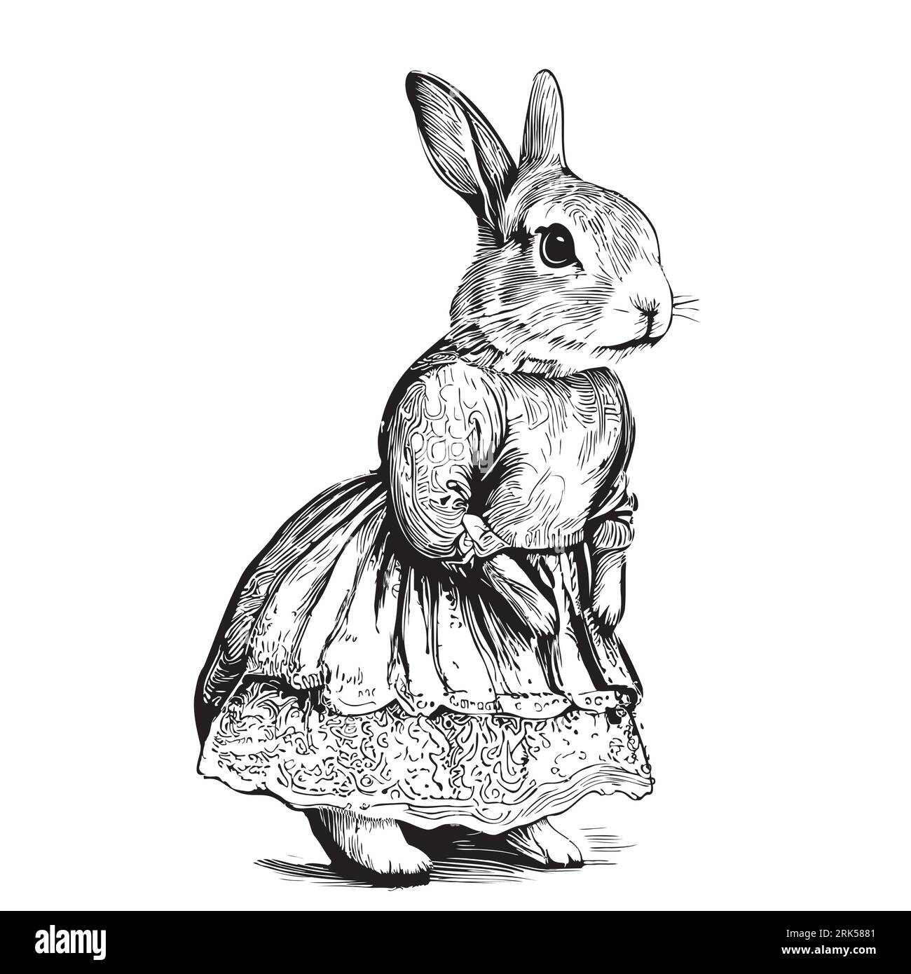 Coniglio in abito disegno retrò disegnato a mano Illustrazione Vettoriale