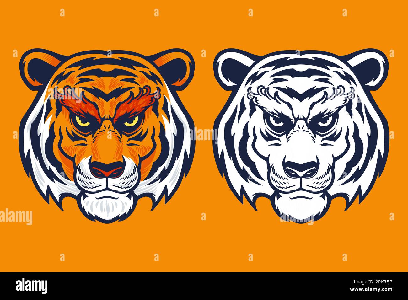 stile cartone animato con illustrazione vettoriale tiger head mascotte Illustrazione Vettoriale