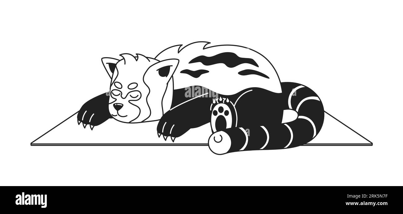 Carattere vettoriale piatto monocromatico panda rosso addormentato Illustrazione Vettoriale