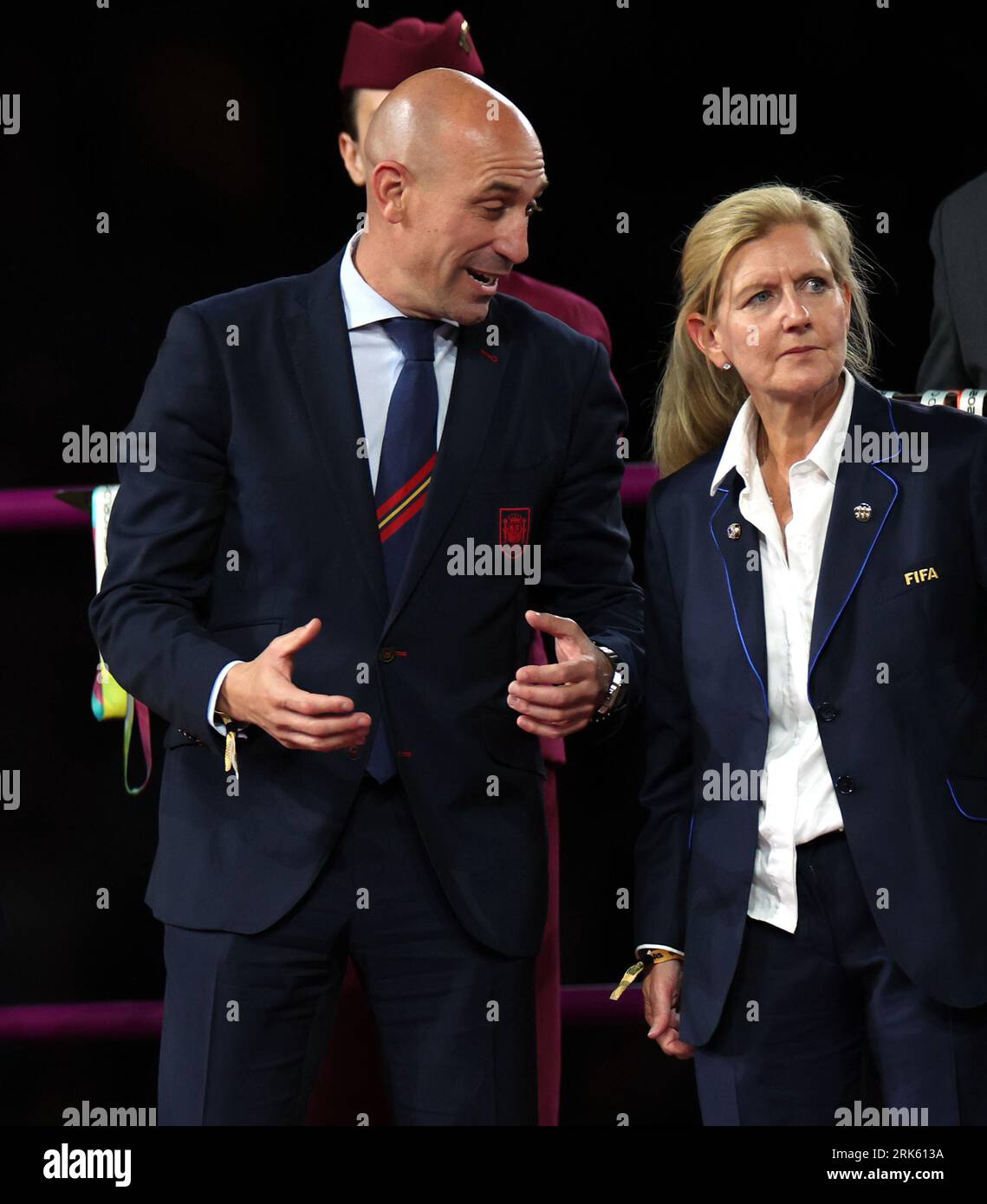 Luis Rubiales, presidente spagnolo della fa, nella fase di presentazione dopo la finale della Coppa del mondo femminile FIFA allo Stadium Australia, Sydney. Data foto: Domenica 20 agosto 2023. Foto Stock