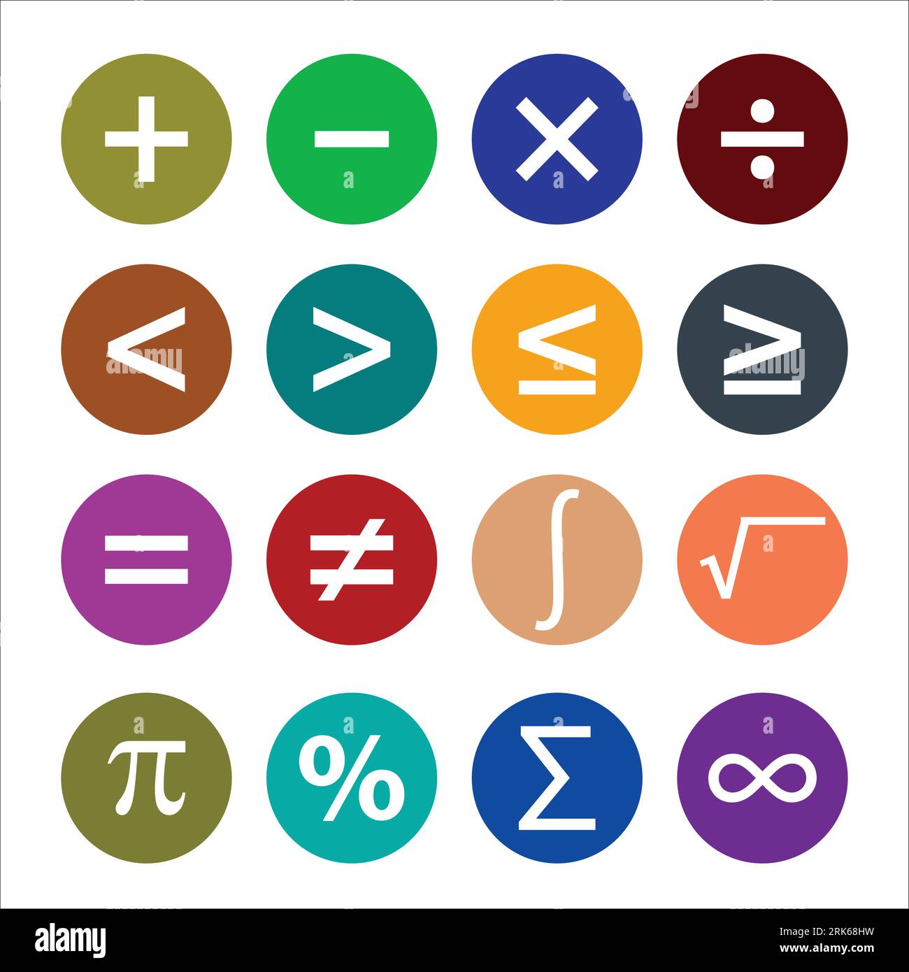 simboli matematici icone circolari colorate, illustrazione vettoriale. icone semplici simboli matematici colorati Illustrazione Vettoriale