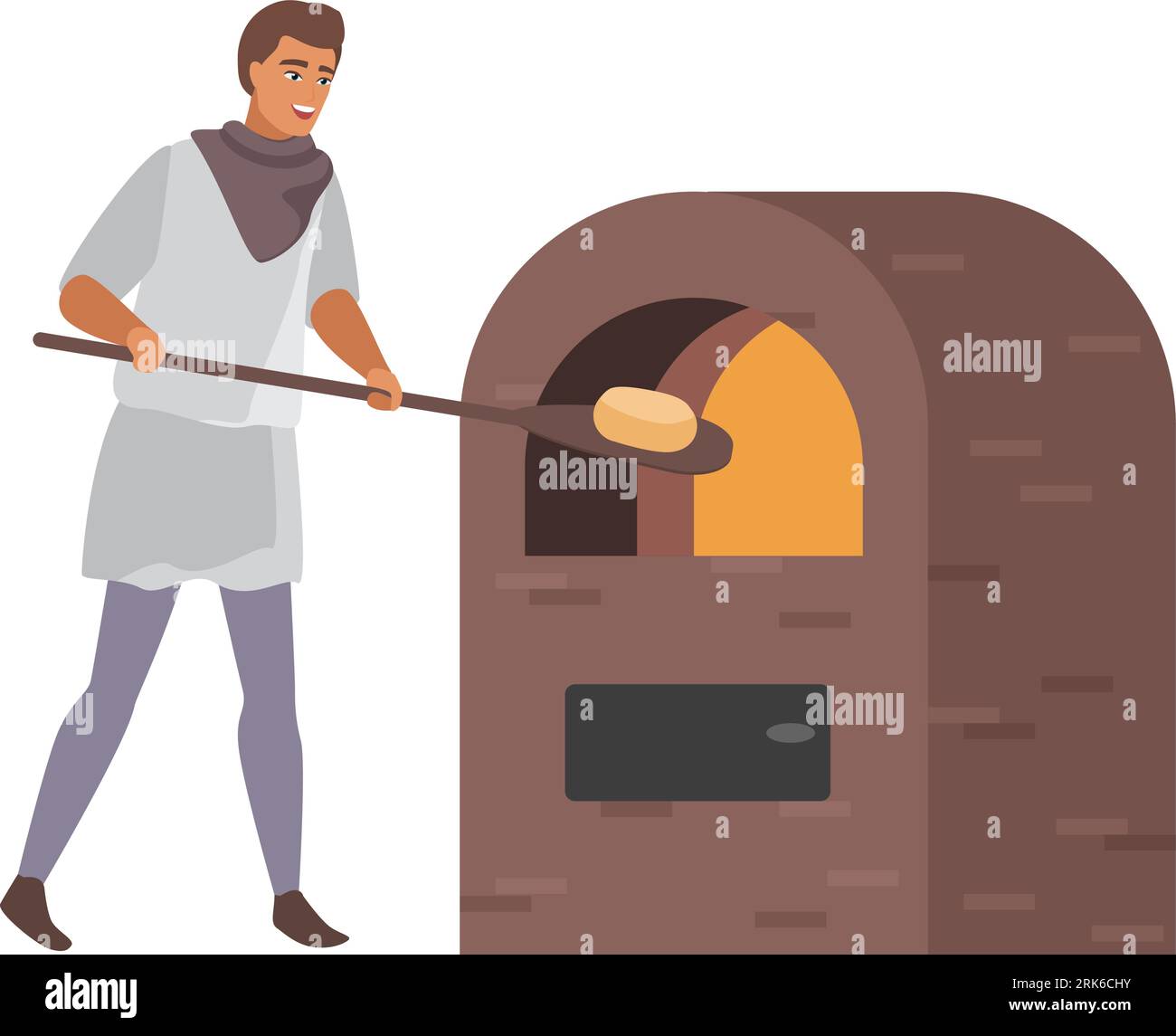 baker man medievale. Occupazioni di persone medievali, illustrazione vettoriale dei cartoni animati di panetteria di mezza età Illustrazione Vettoriale