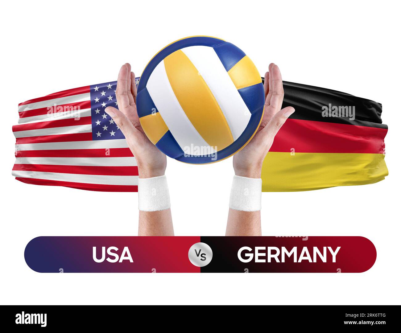 Concetto di competizione tra squadre nazionali di pallavolo e pallavolo. Foto Stock
