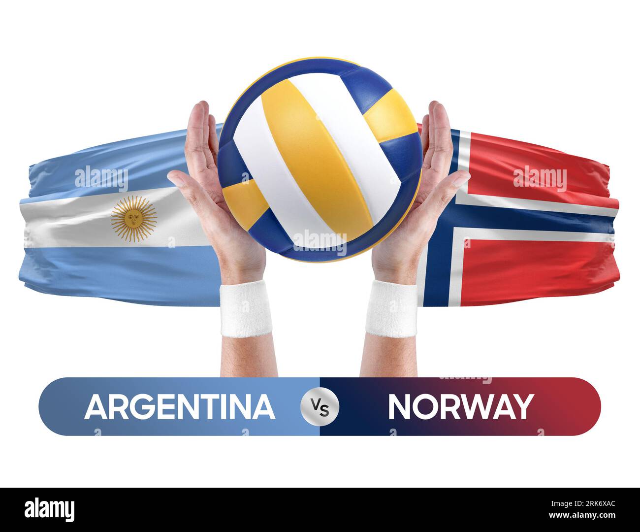 Concetto di gara di pallavolo e pallavolo per squadre nazionali Argentina vs Norvegia. Foto Stock