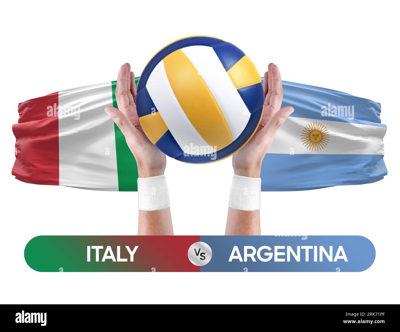 Concetto di gara di pallavolo e pallavolo per squadre nazionali Italia vs Argentina. Foto Stock