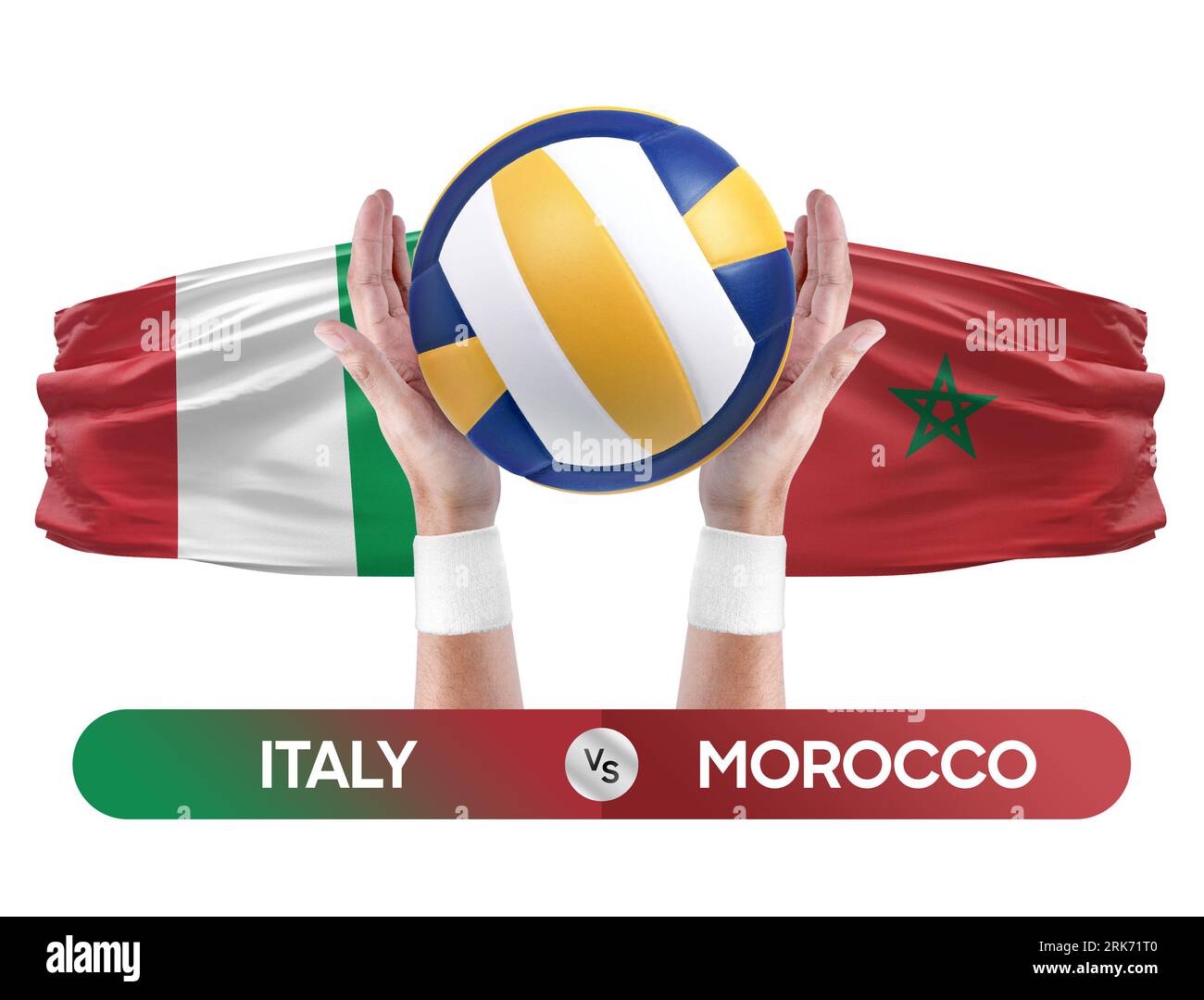 Concetto di gara di pallavolo e pallavolo per squadre nazionali Italia vs Marocco. Foto Stock