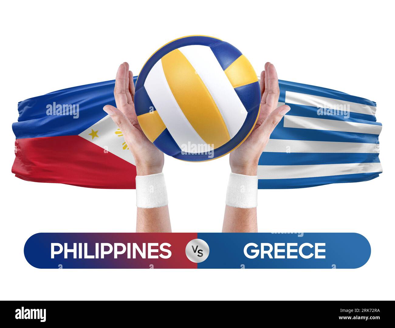 Concetto di gara di pallavolo e pallavolo delle squadre nazionali Filippine vs Grecia. Foto Stock