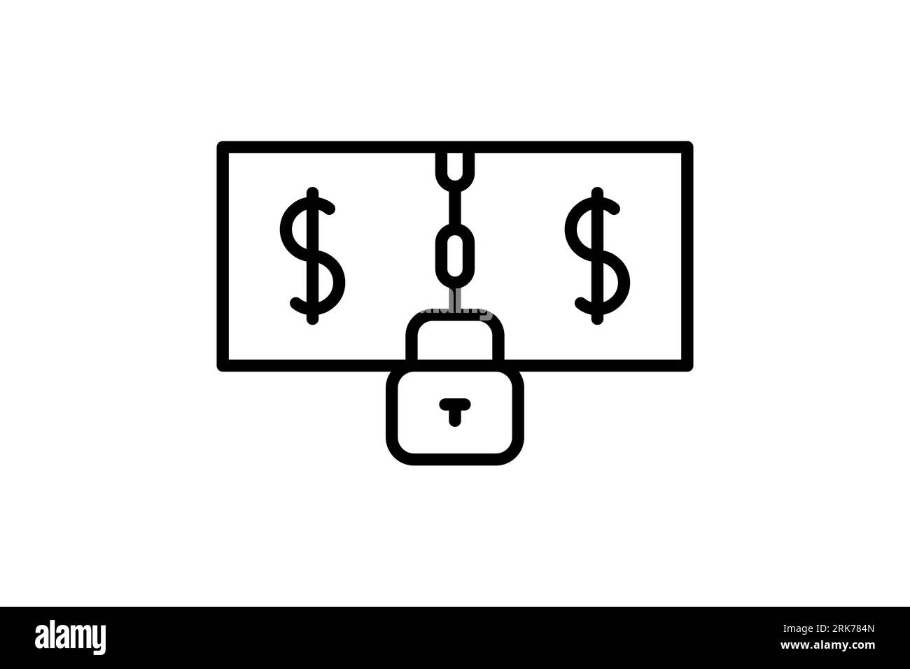 Bollette in dollari con icona a catena e lucchetto. Icona relativa a credito e prestito. adatto per la progettazione di siti web, app, interfacce utente, stampabili, ecc. Icona linea S Foto Stock