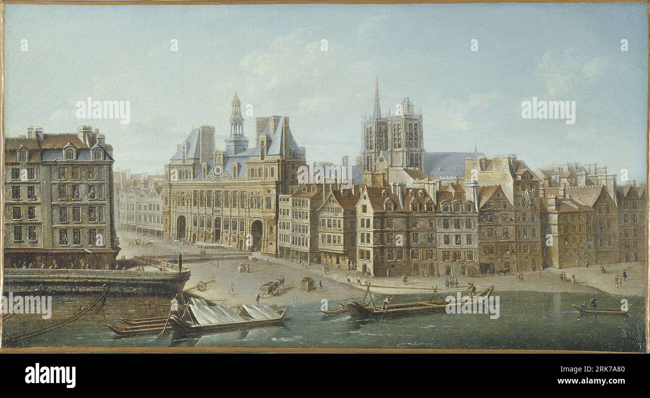 Hôtel de Ville et Place de Grève 1752 di Nicolas-Jean-Baptiste Raguenet Foto Stock