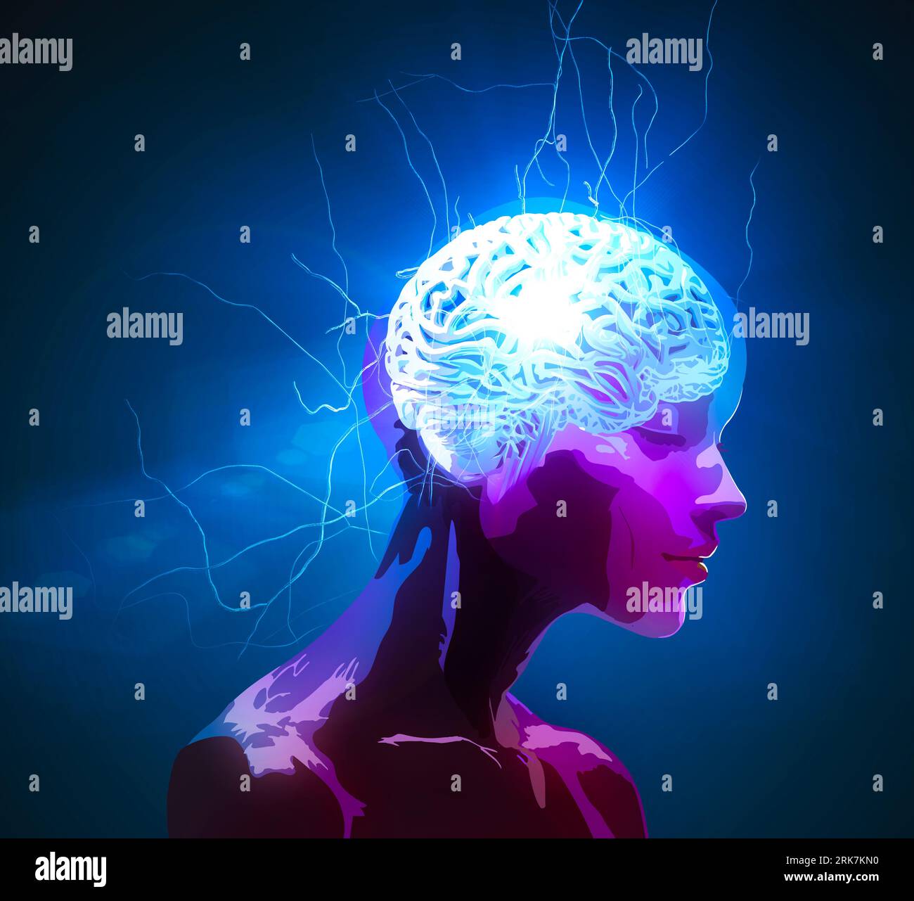 Neurologia, filosofia: Connessioni, sviluppo del pensiero e della riflessione, possibilità infinite del cervello e della mente. Anatomia umana. Foto Stock