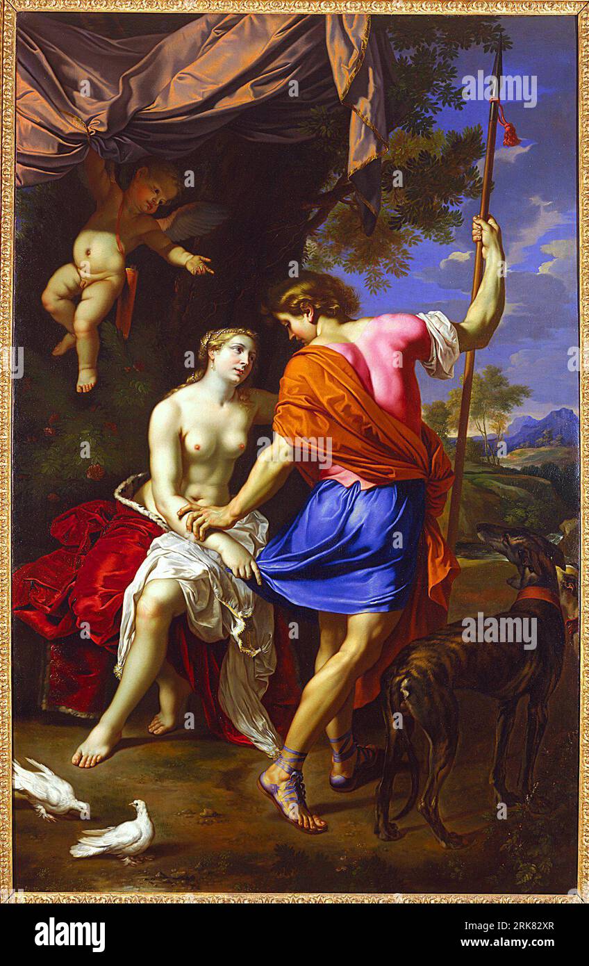 Venus and Adonis circa 1650 di Nicolas Mignard Foto Stock